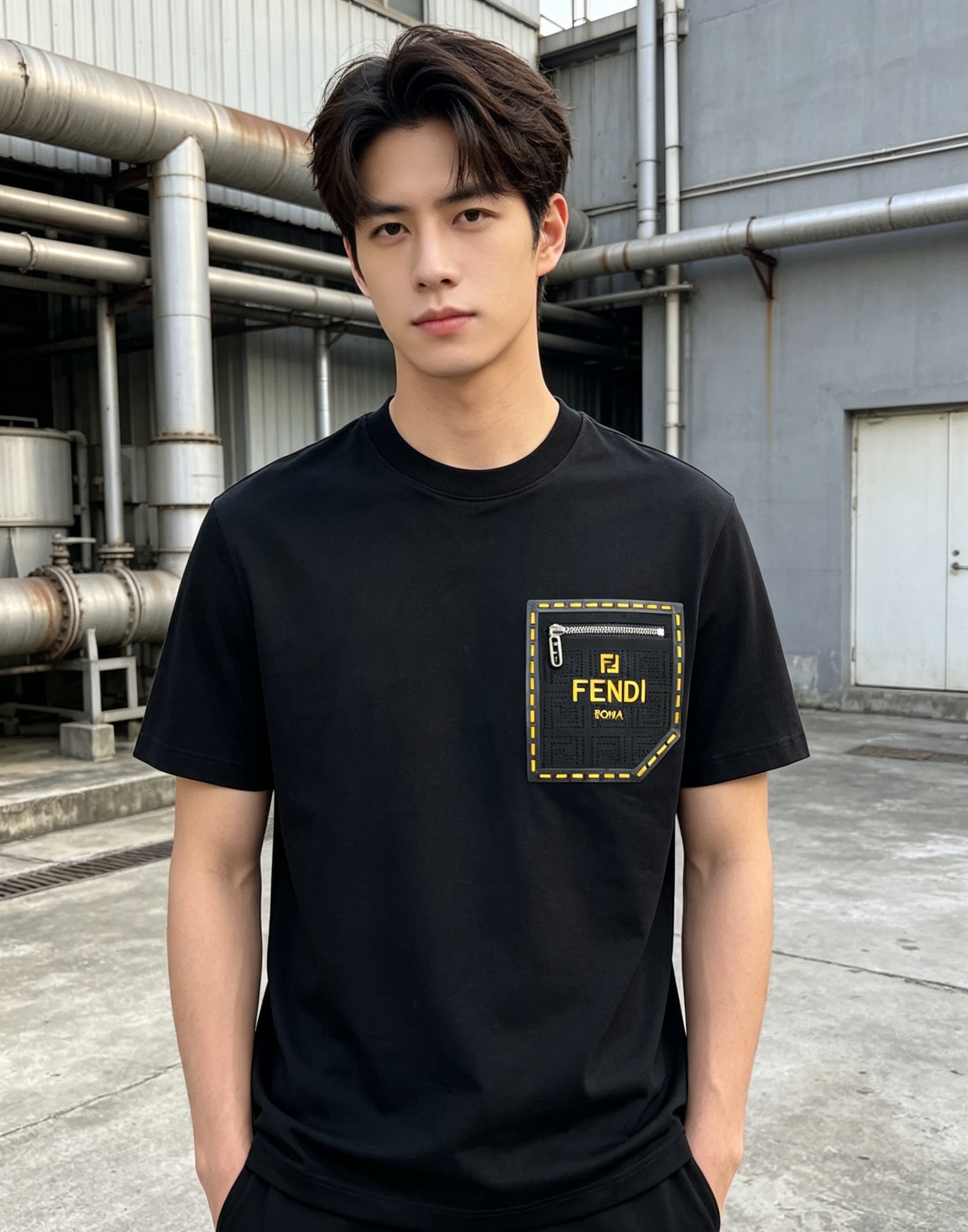 Fend zip-up pocket t-shirt