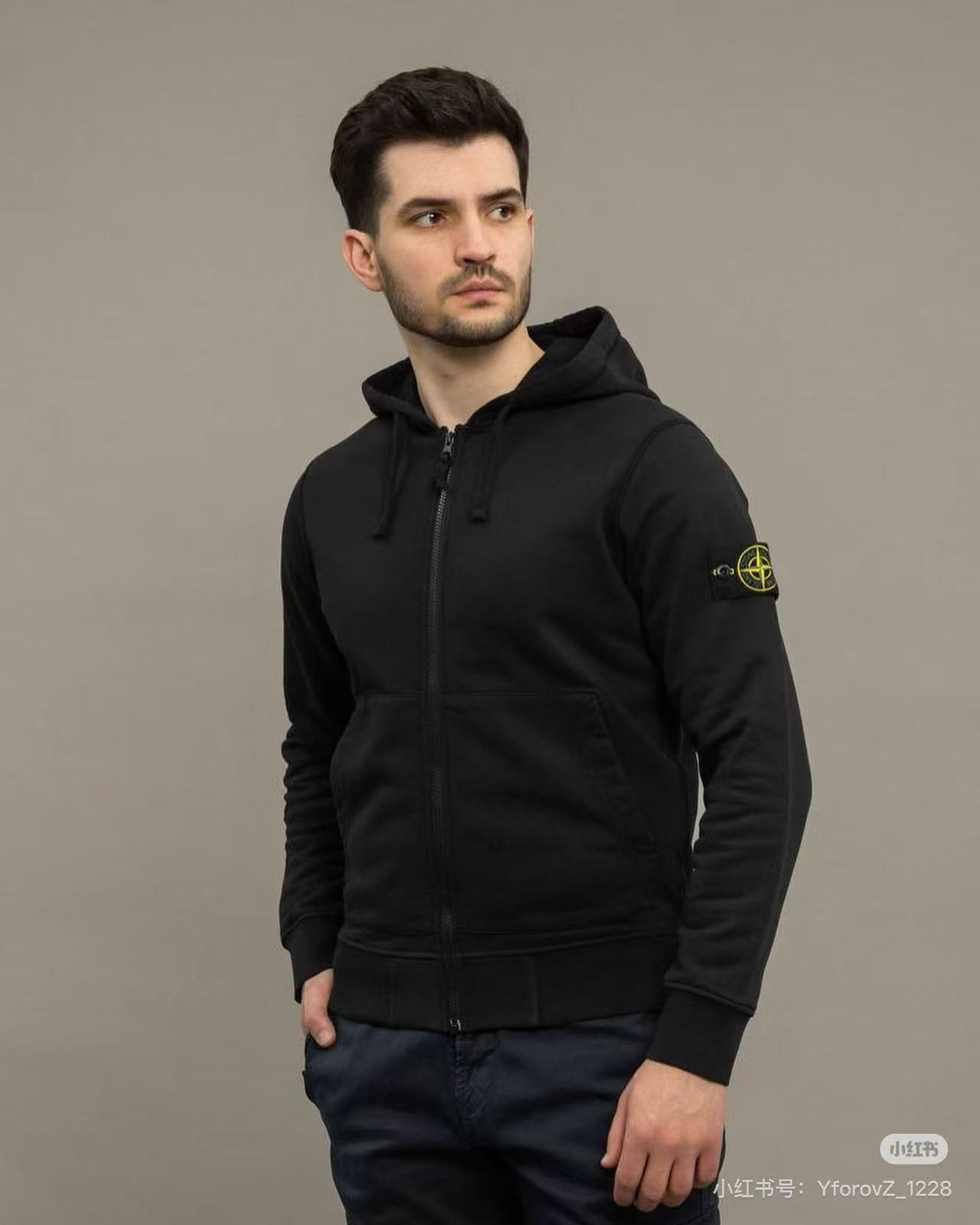 Stone zip-up cardigan hoodie