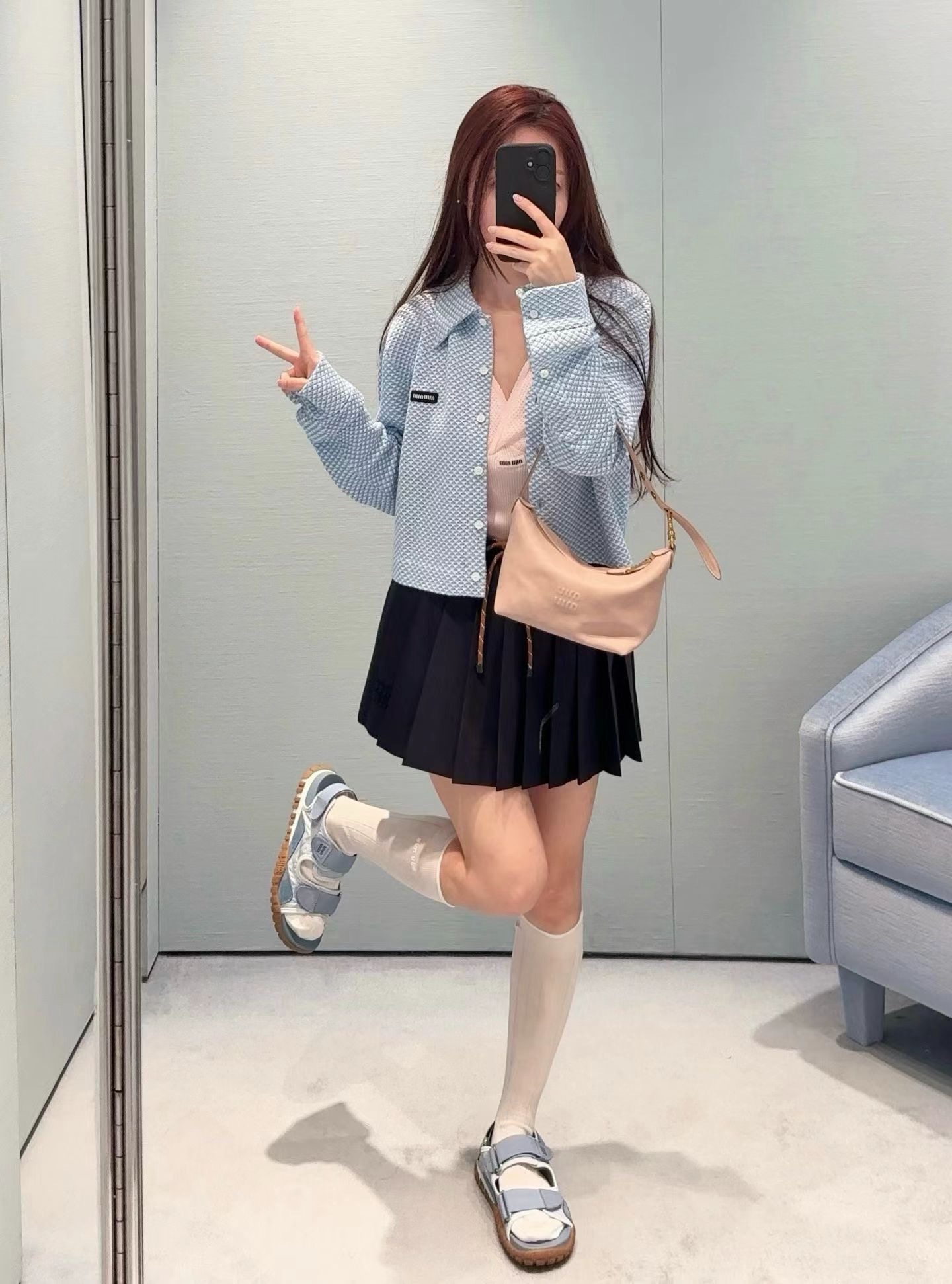 Miu 26fw check cardigan jacket