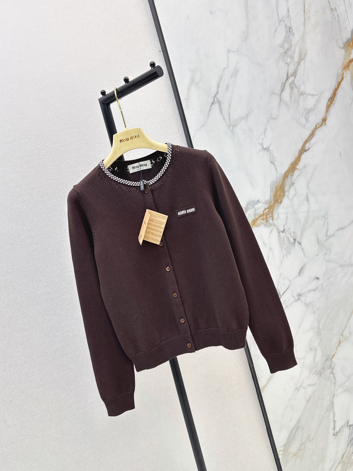 Miu 26ss rhinestone knit cardigan
