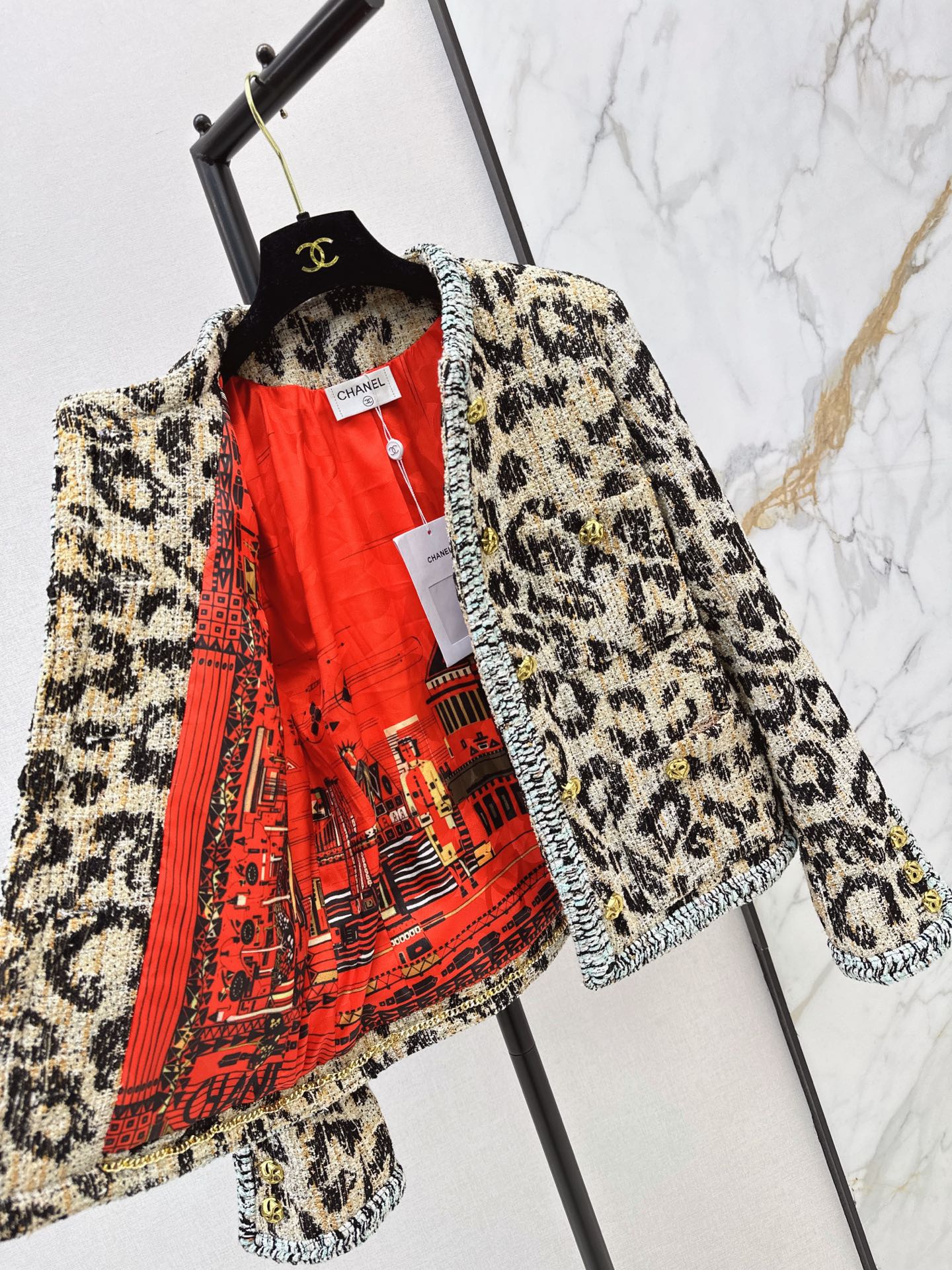 Chan 26fw leopard jacquard woven jacket