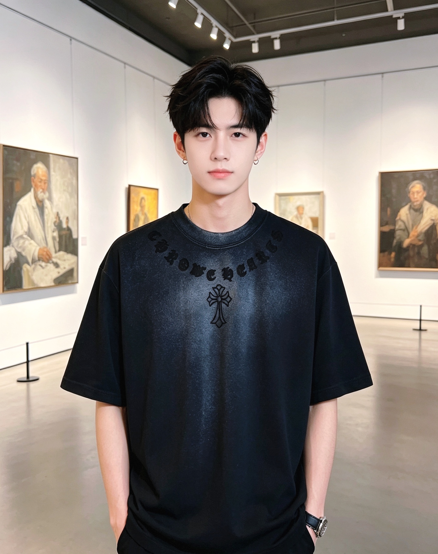 Chrome washed cross-pint t-shirt