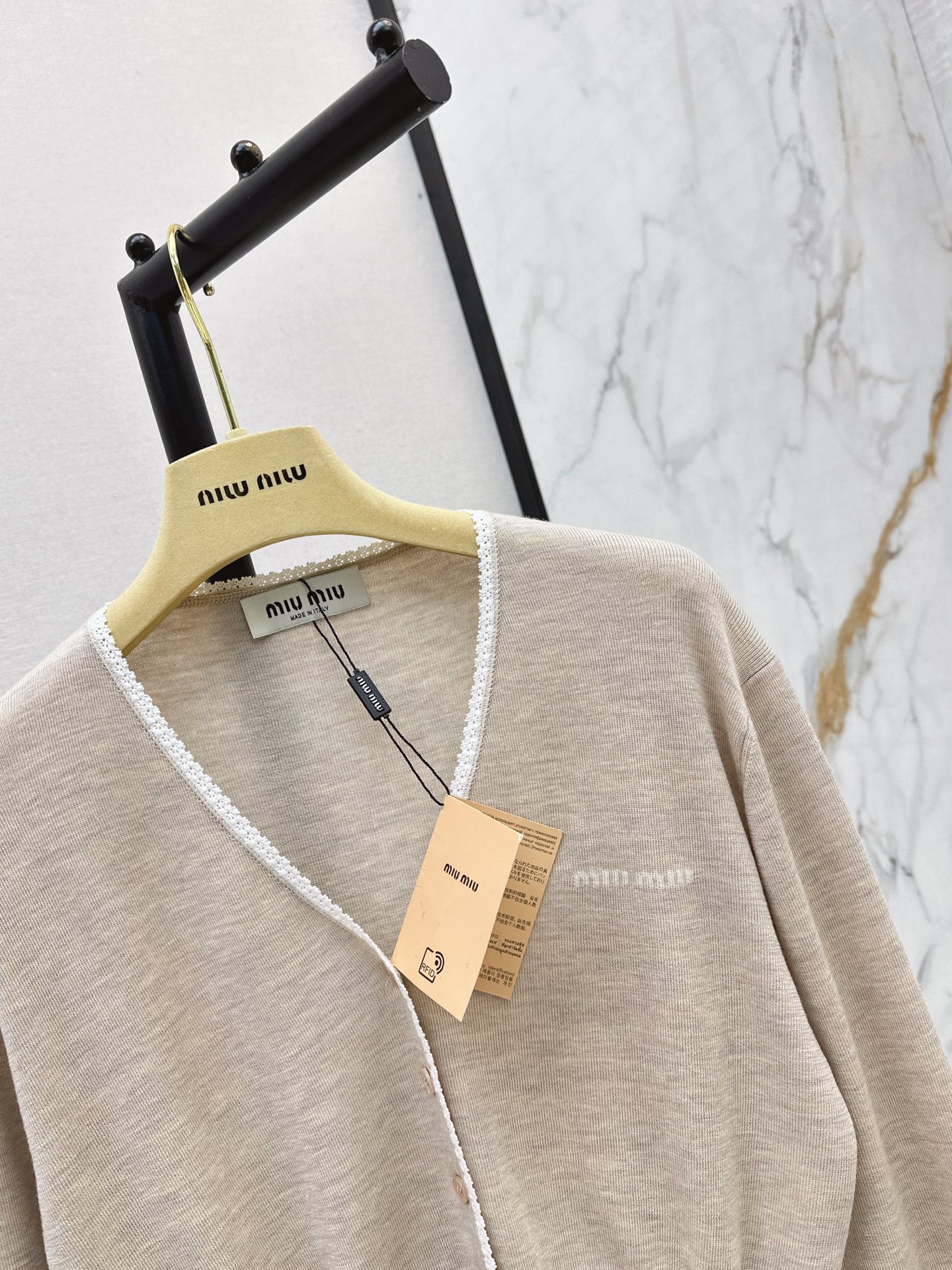 Miu 26ss lace trim cardigan