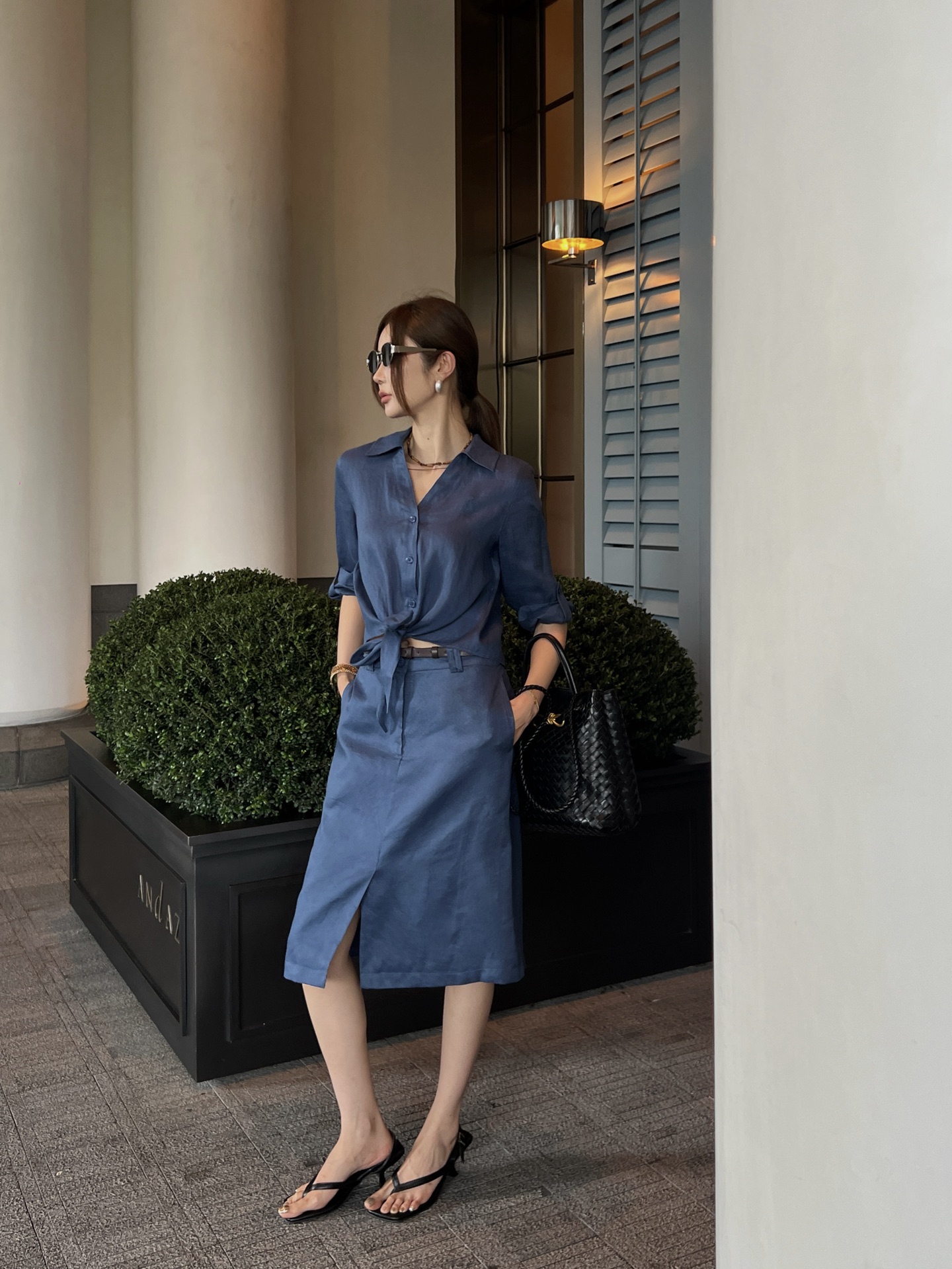 Pra 26ss linen belted skirt