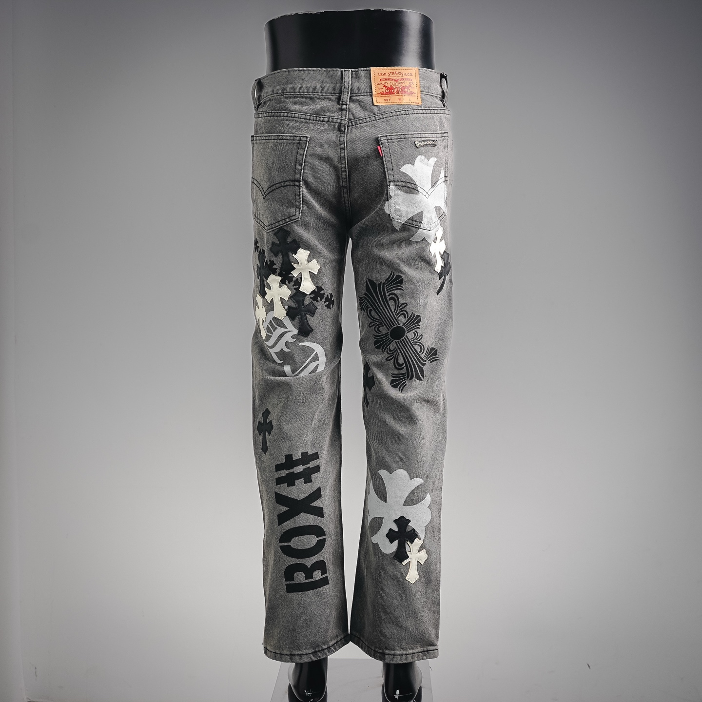 Chrome washed applique jeans