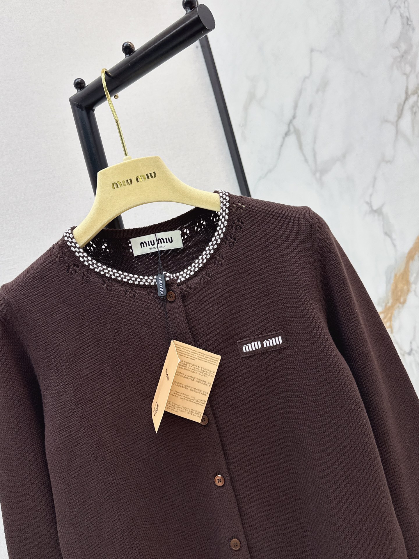 Miu 26ss rhinestone knit cardigan