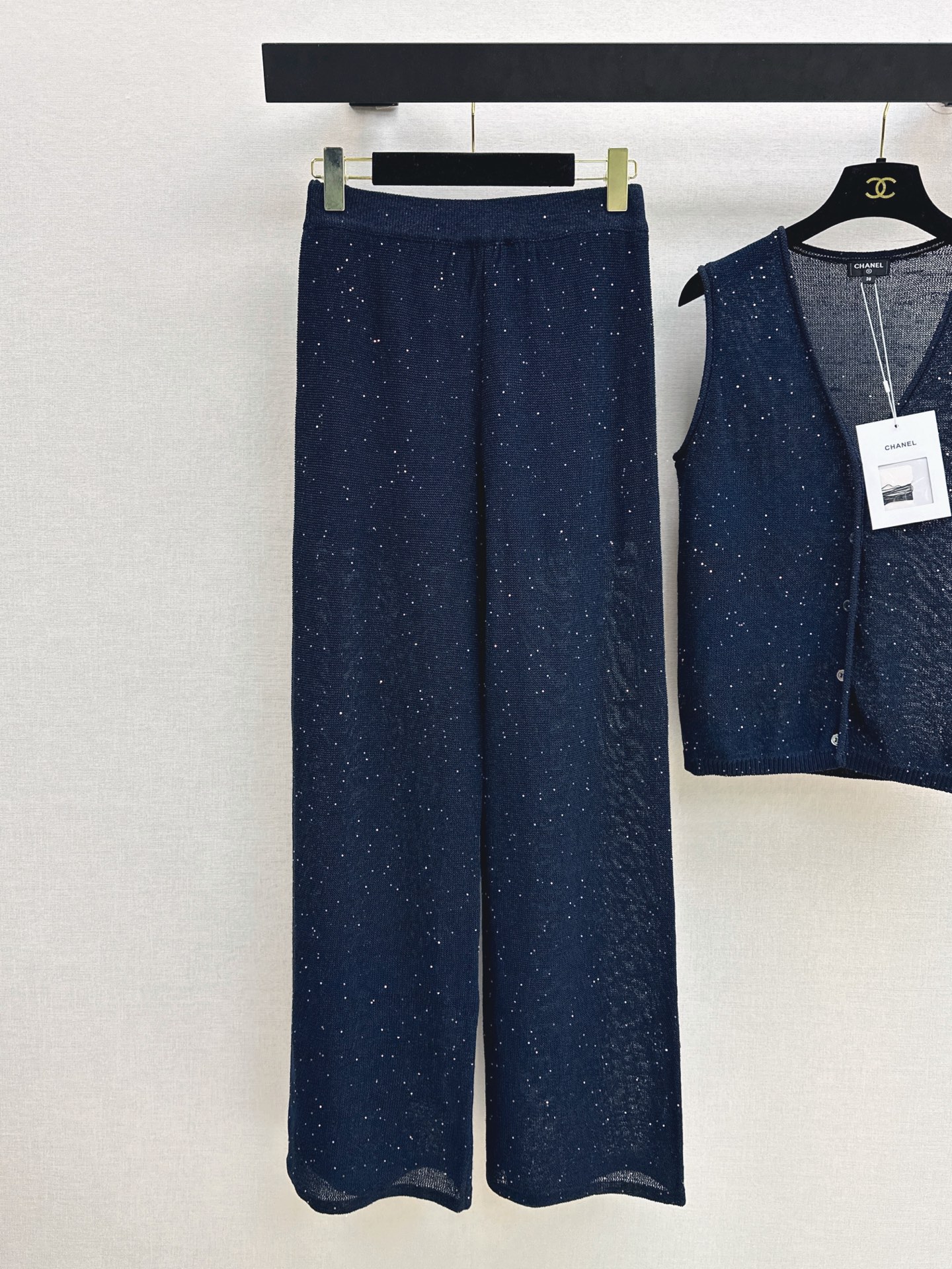 Chan 26ss sequin knit vest pants sets