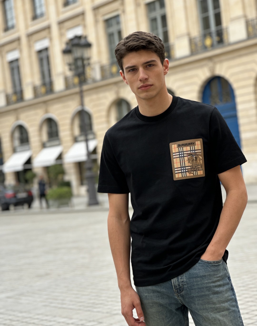 Bur plaid pocket t-shirt
