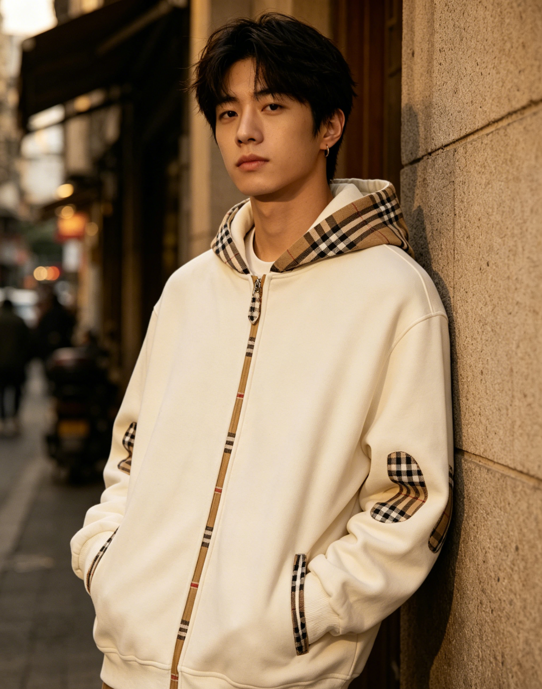 Bur plaid splicing coat