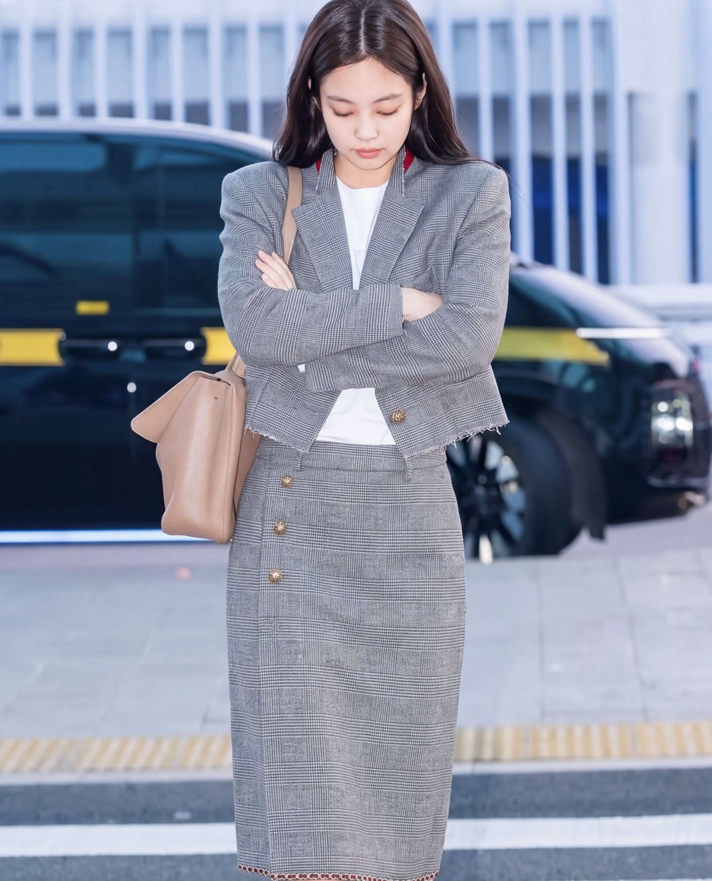 Chan 26fw check cropped jacket