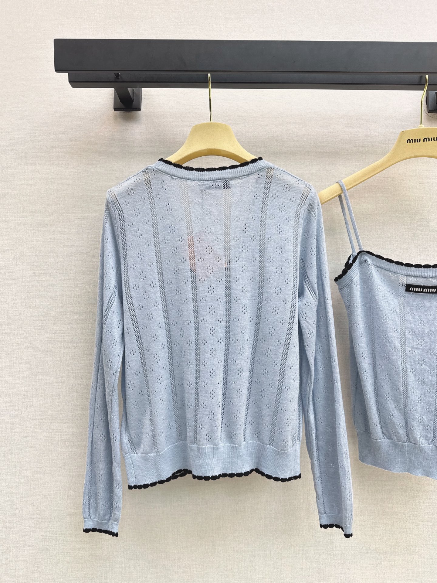 Miu 26fw lace-tirm knit camisole cardigan sets