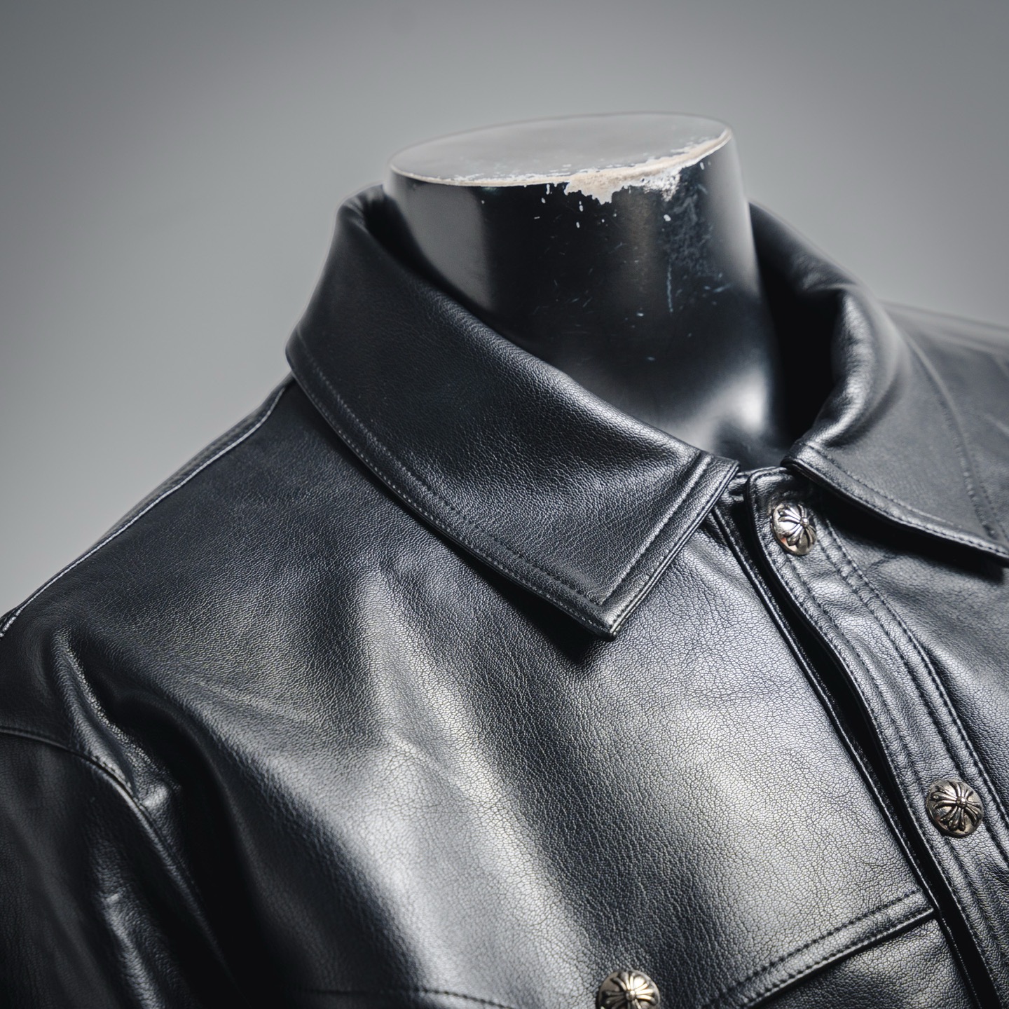 Chrome embroidered leather jacket