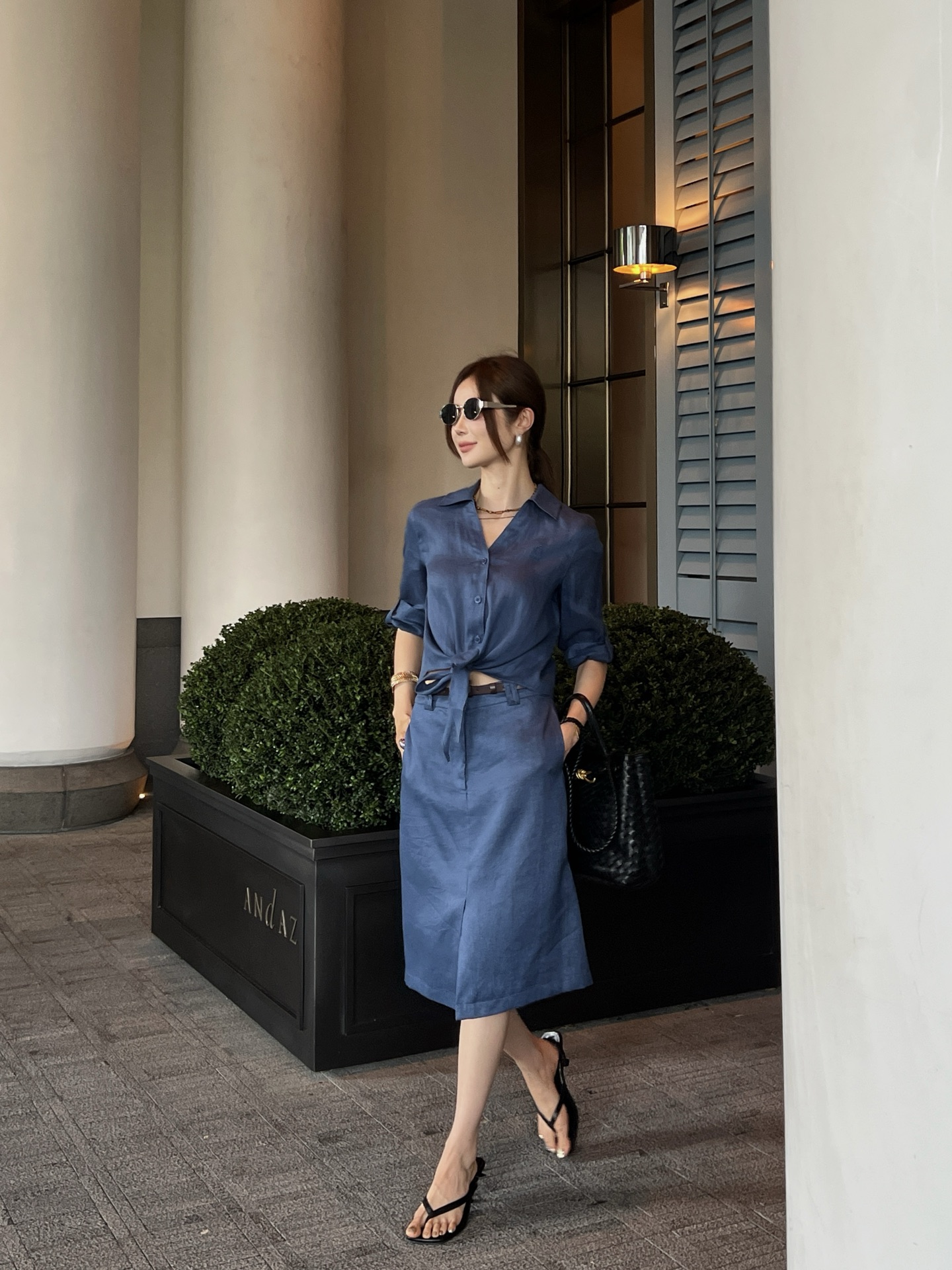 Pra 26ss linen belted skirt