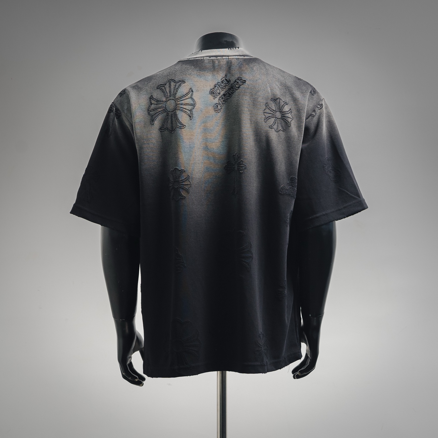 Chrome embossed cross washed t-shirt