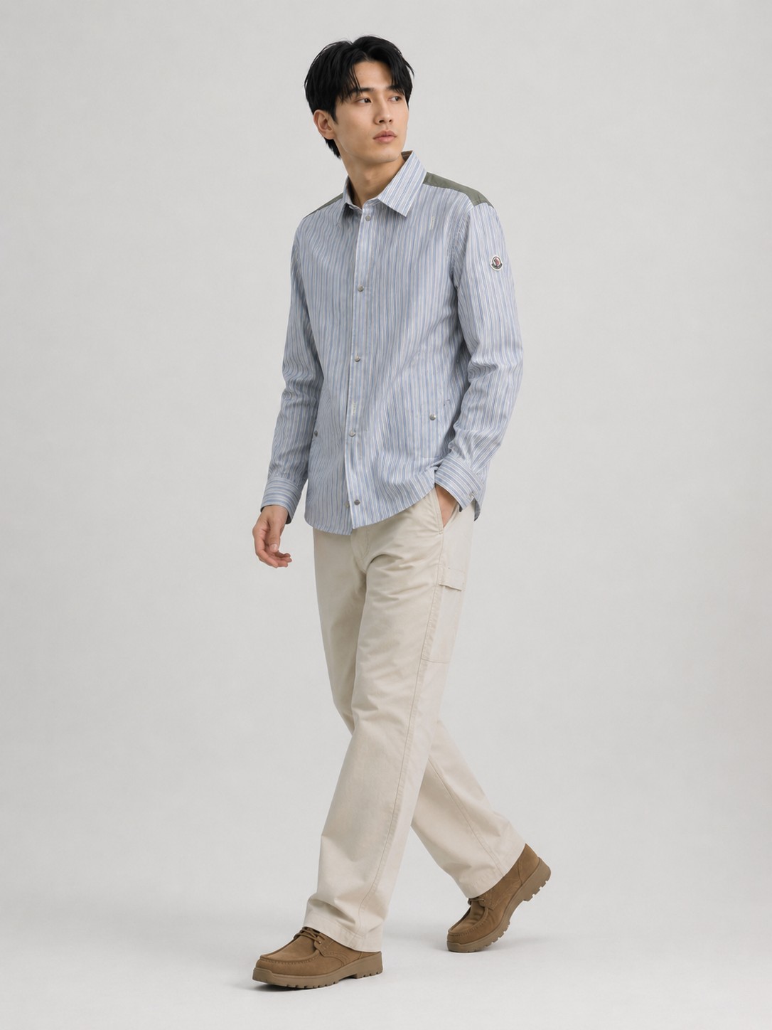 Mon striped zip-up shirts