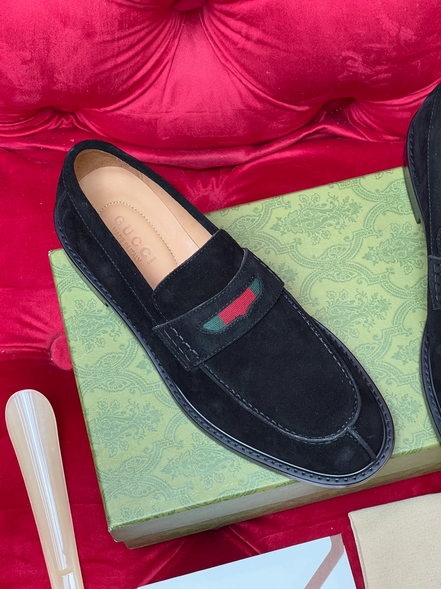Guc suede penny loafers