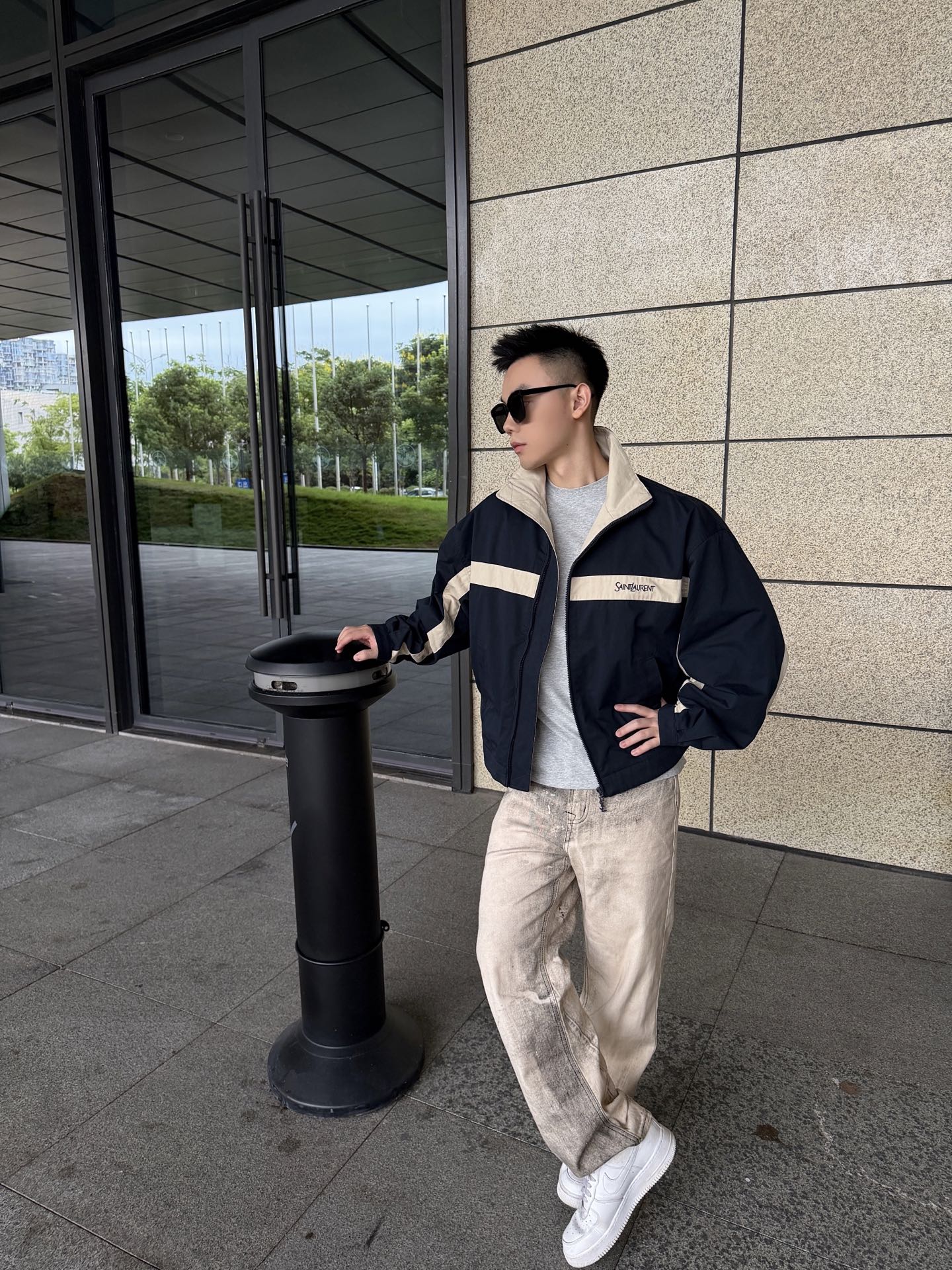 Saint embroidered splicing jacket