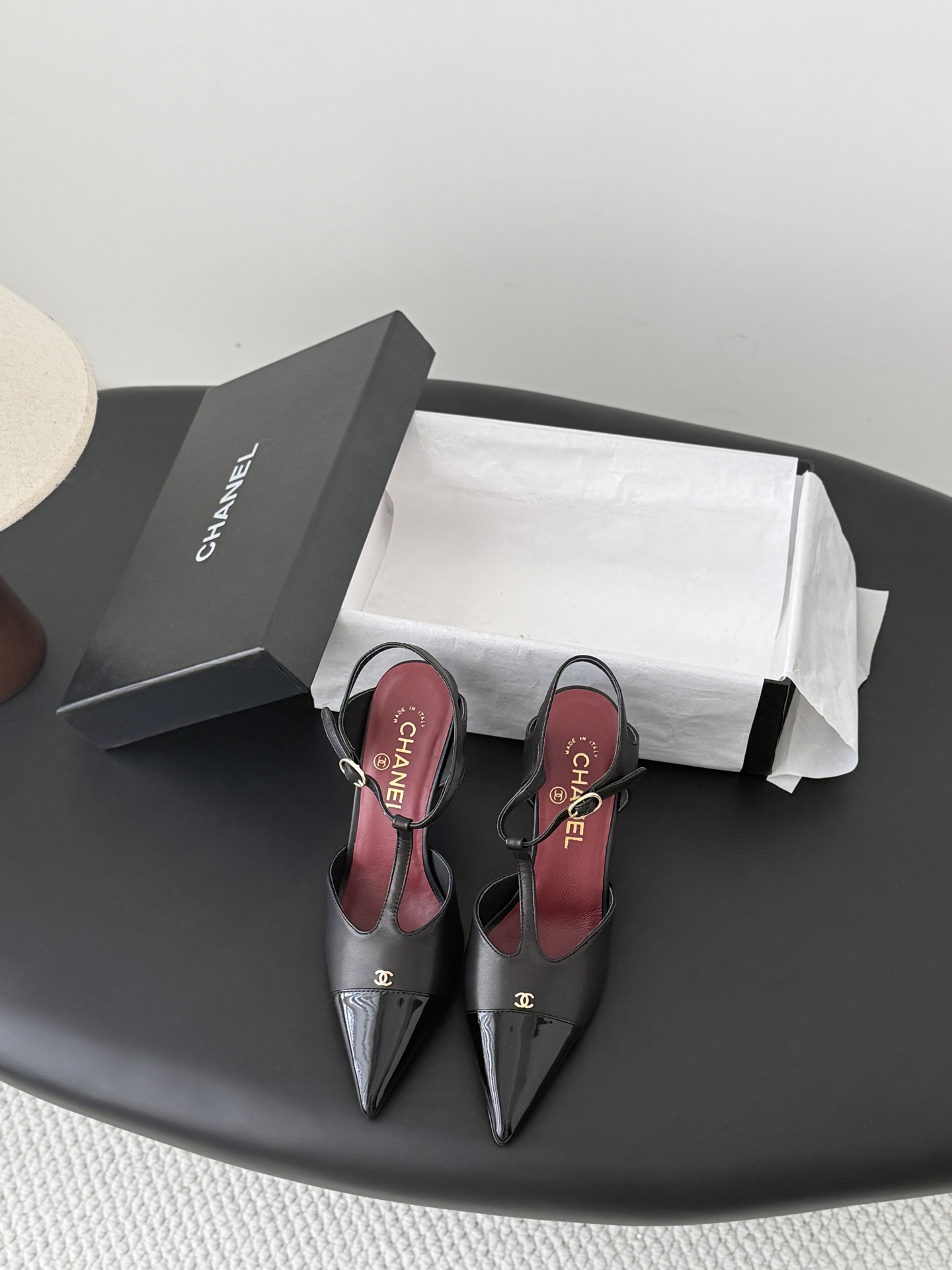 Chan 26P slingback t-strap heels