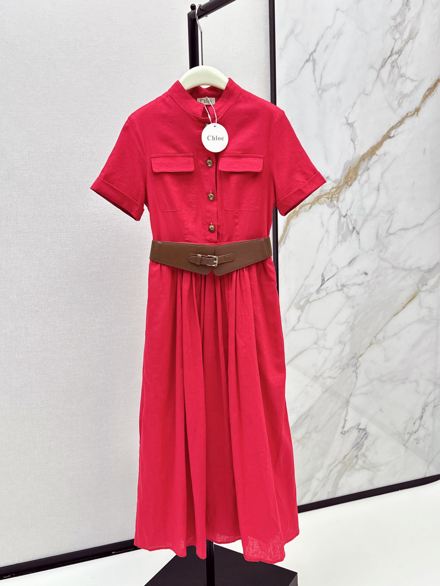 Chol 26ss belted linen dress