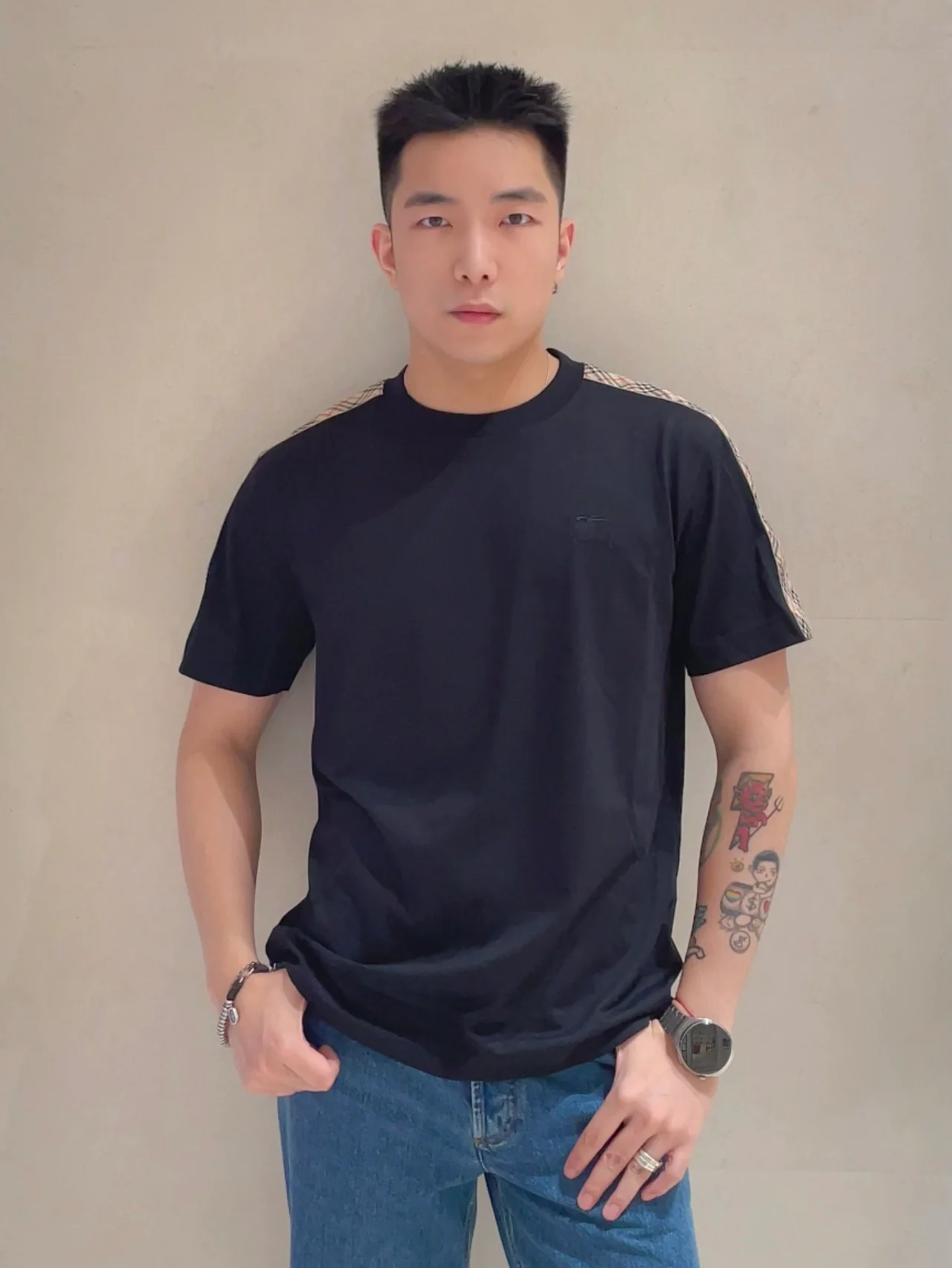 Bur plaid embroidered t-shirt