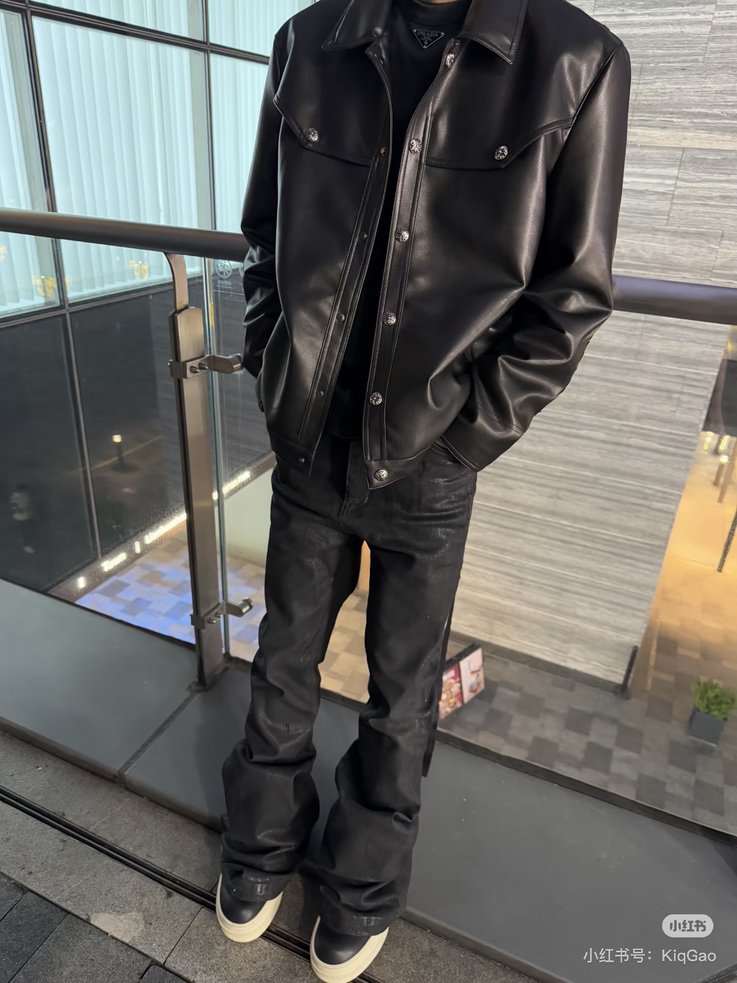 Chrome embroidered leather jacket