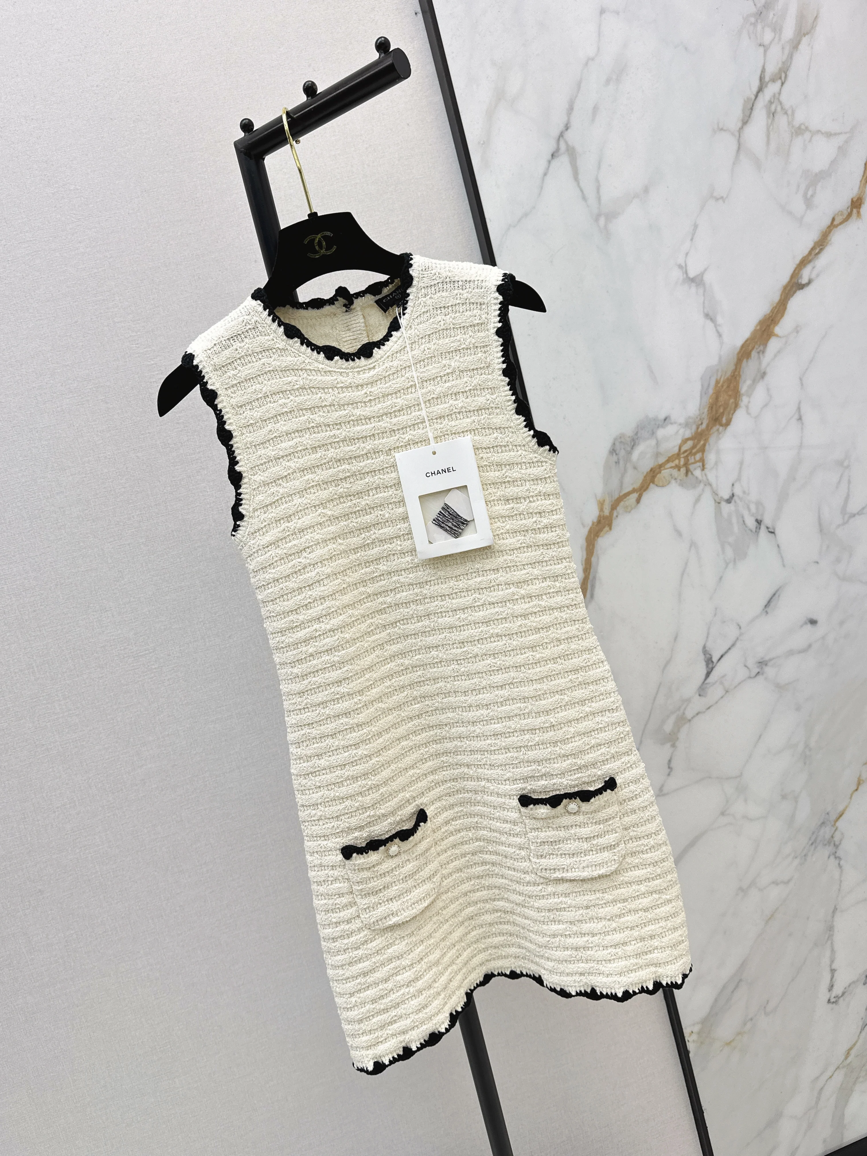 Chan 26ss woven knitted sleeveless dress