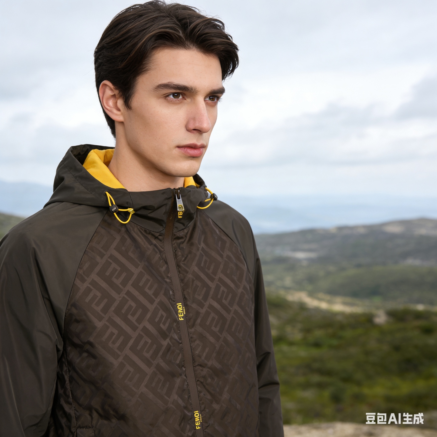 Fend splicing  hooded jacket