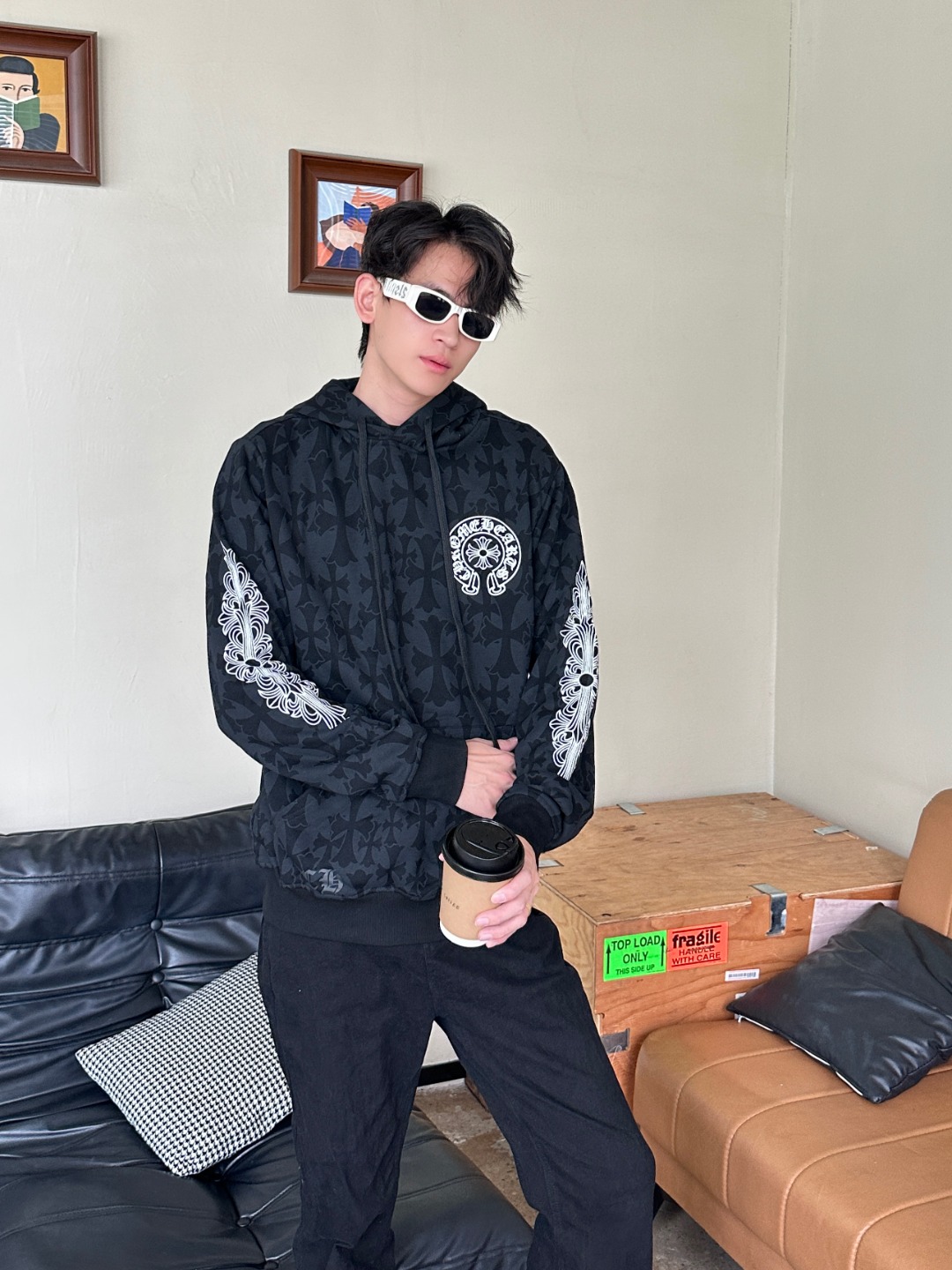 Chrome tonal all-over hoodie