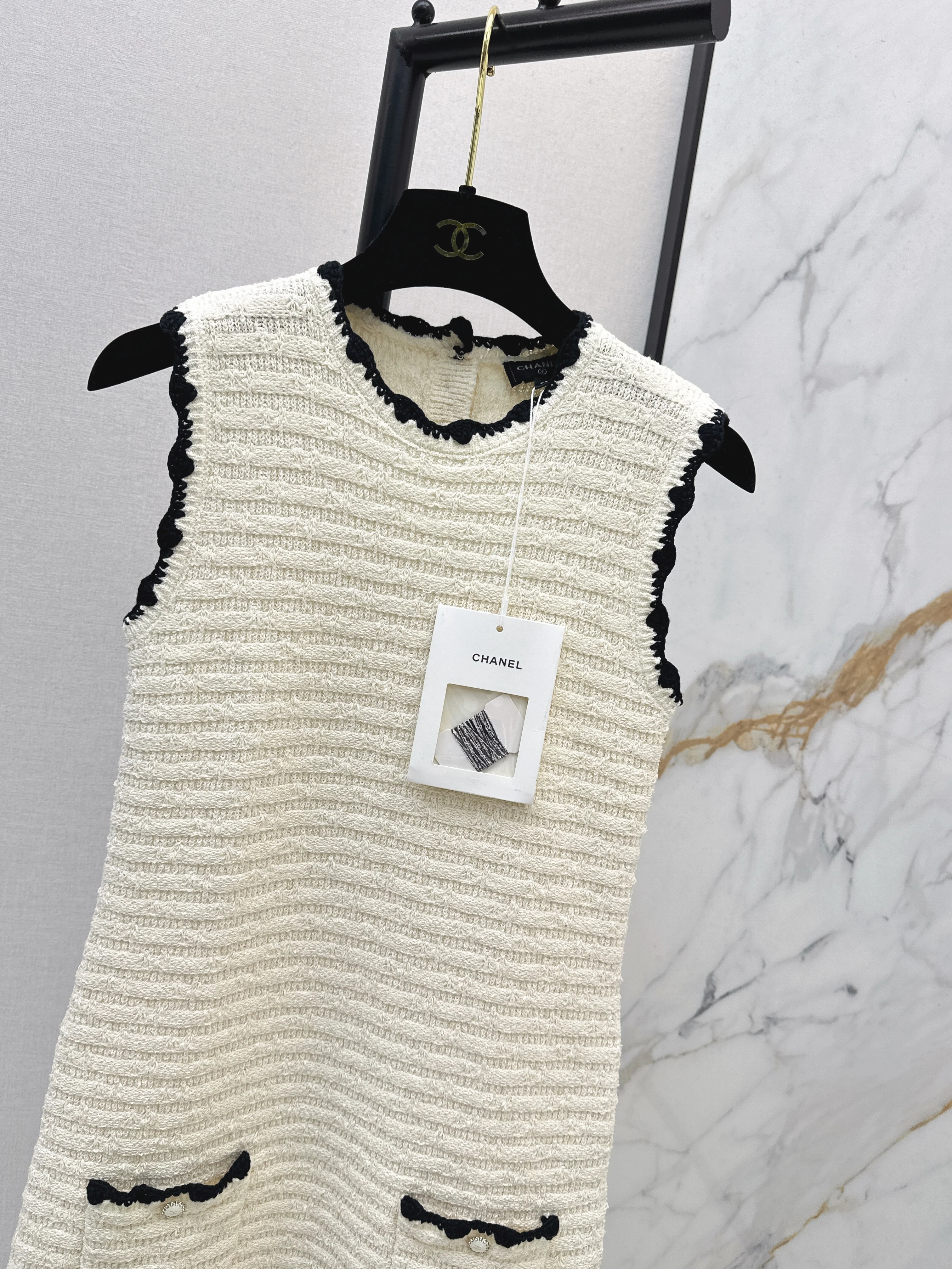 Chan 26ss woven knitted sleeveless dress