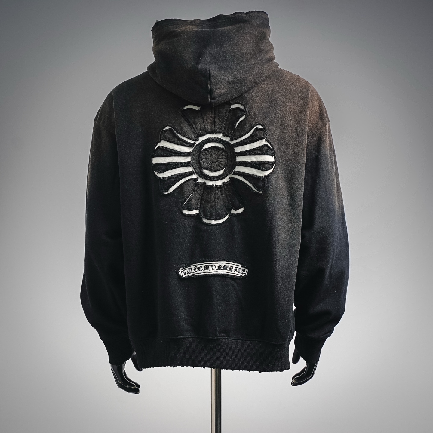 Chrome washed applique hoodie