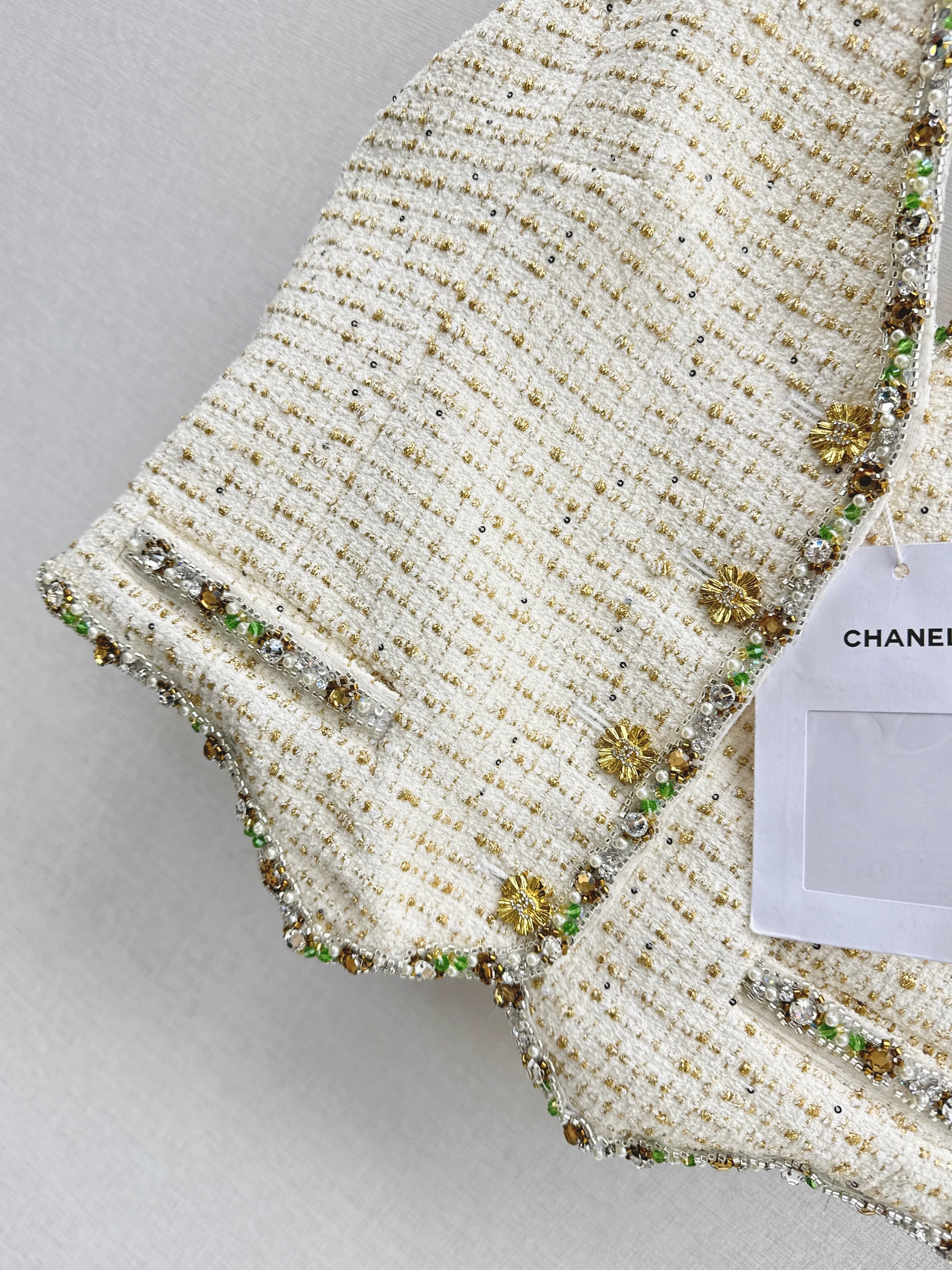 Chan 26ss rhinestone cropped halter vest