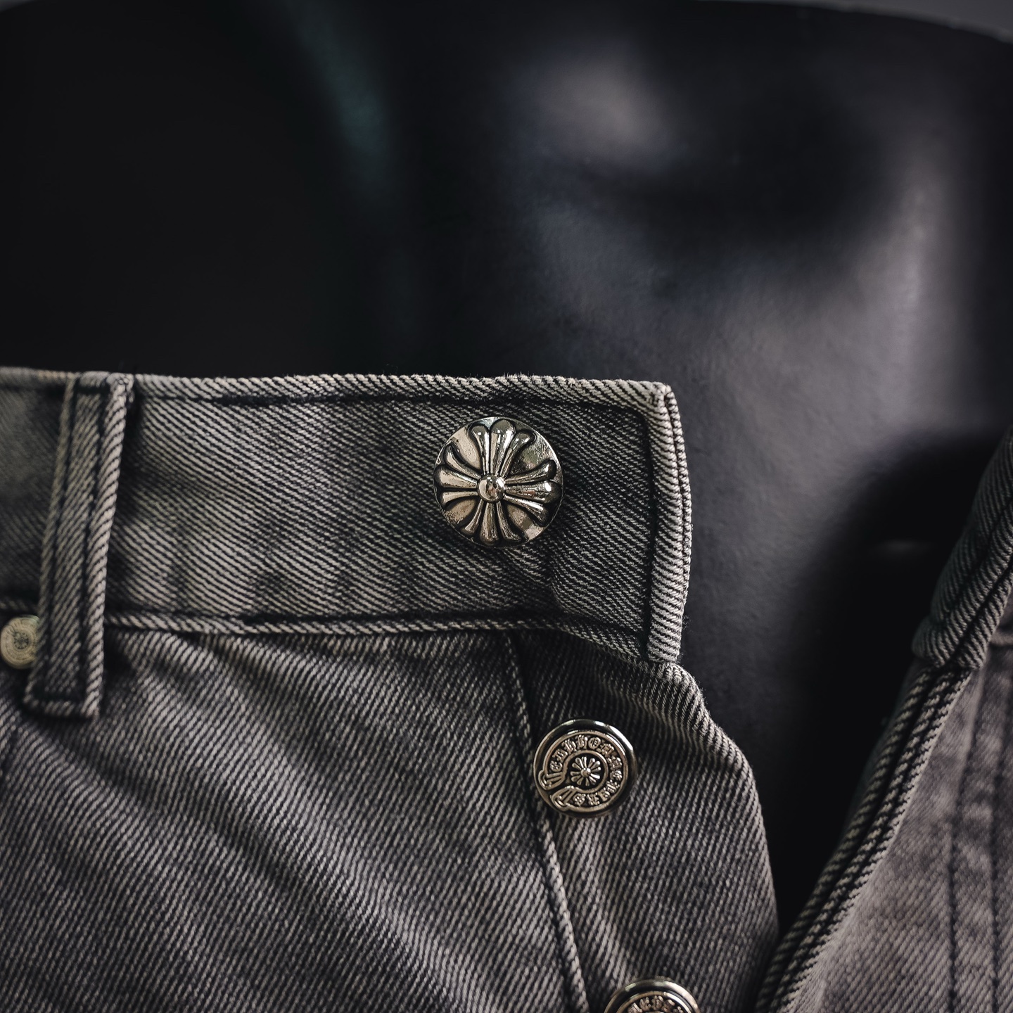 Chrome washed applique jeans