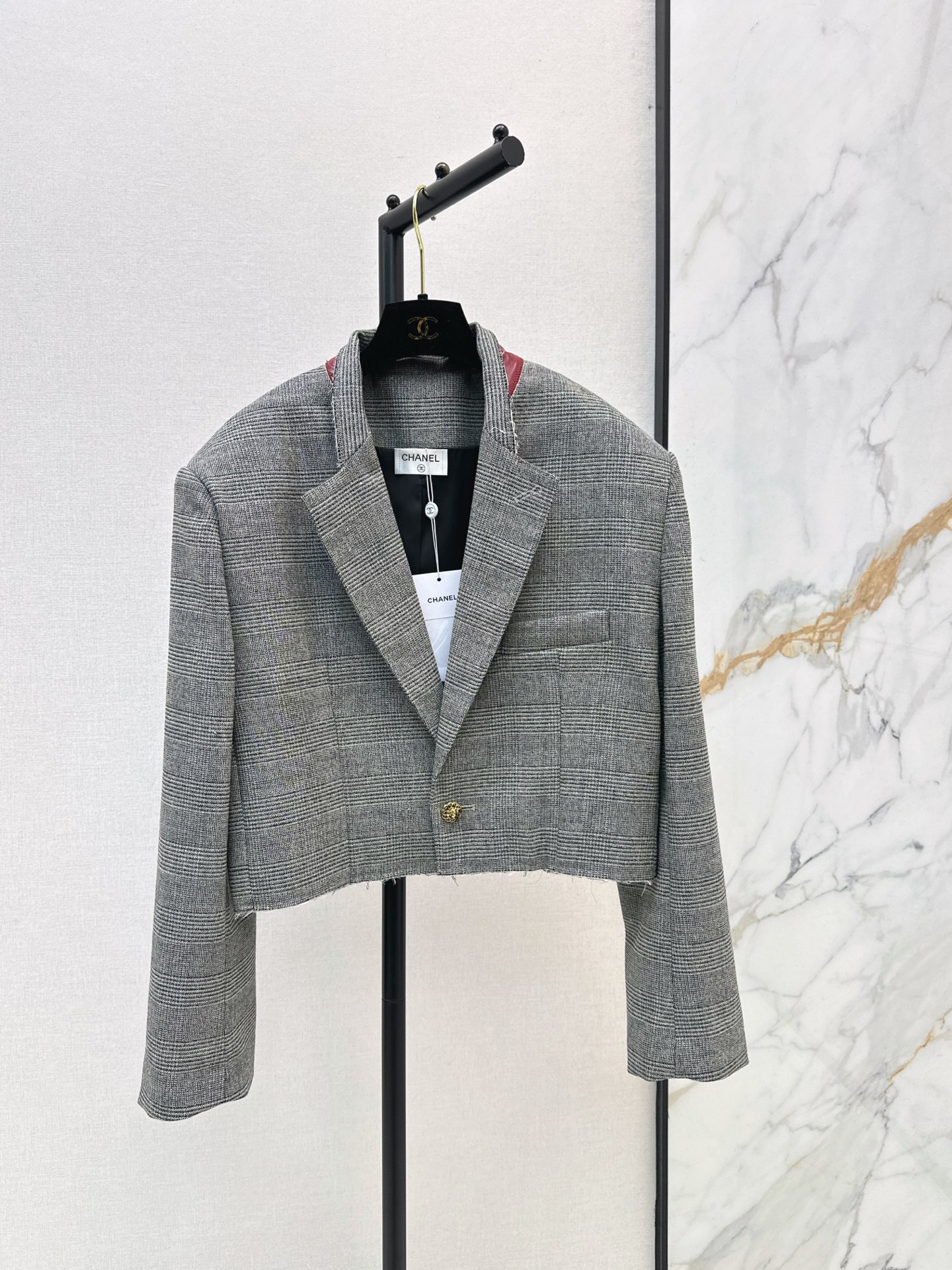 Chan 26fw check cropped jacket