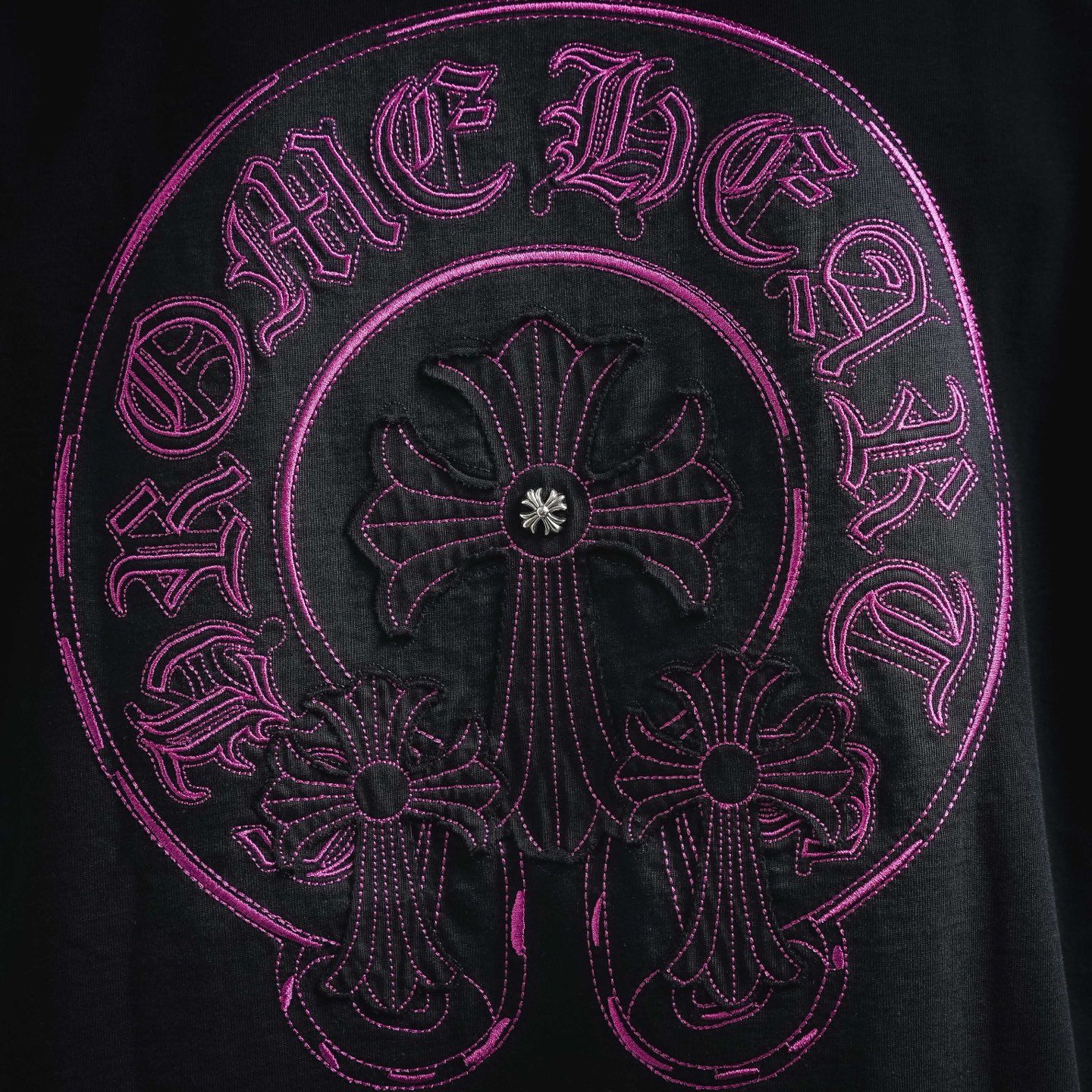 Chrome applique embroidered t-shirt