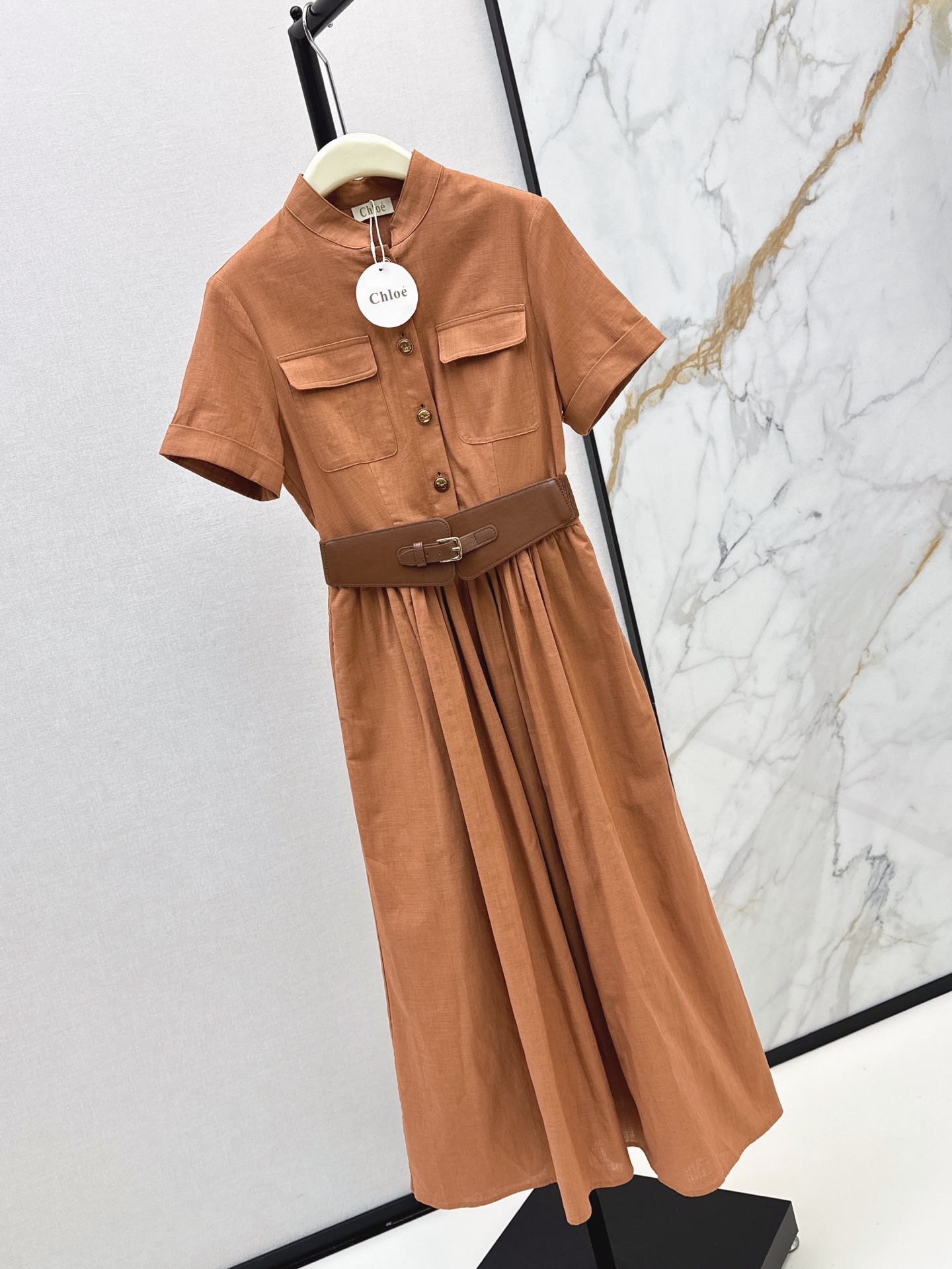 Chol 26ss belted linen dress