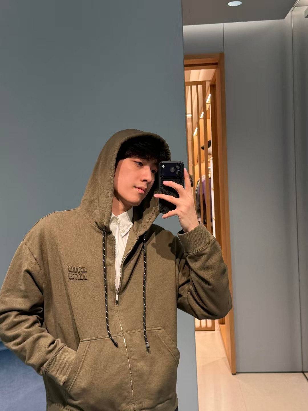 Miu emboosed hooded jacket