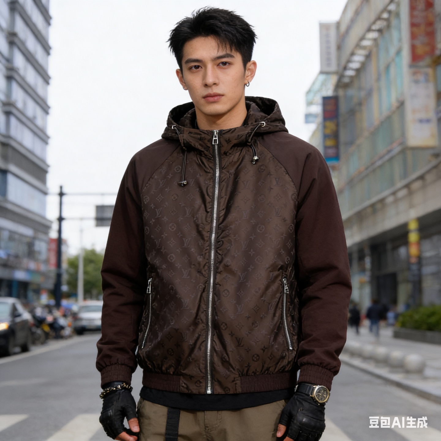 Louis splicing hooded jacket