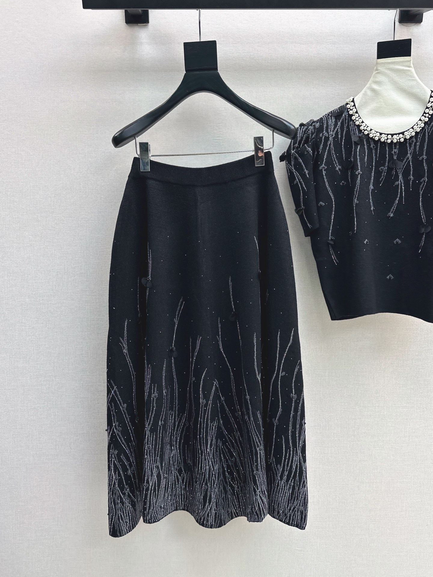 Chan 26fw rhinestone knitwear skirt sets