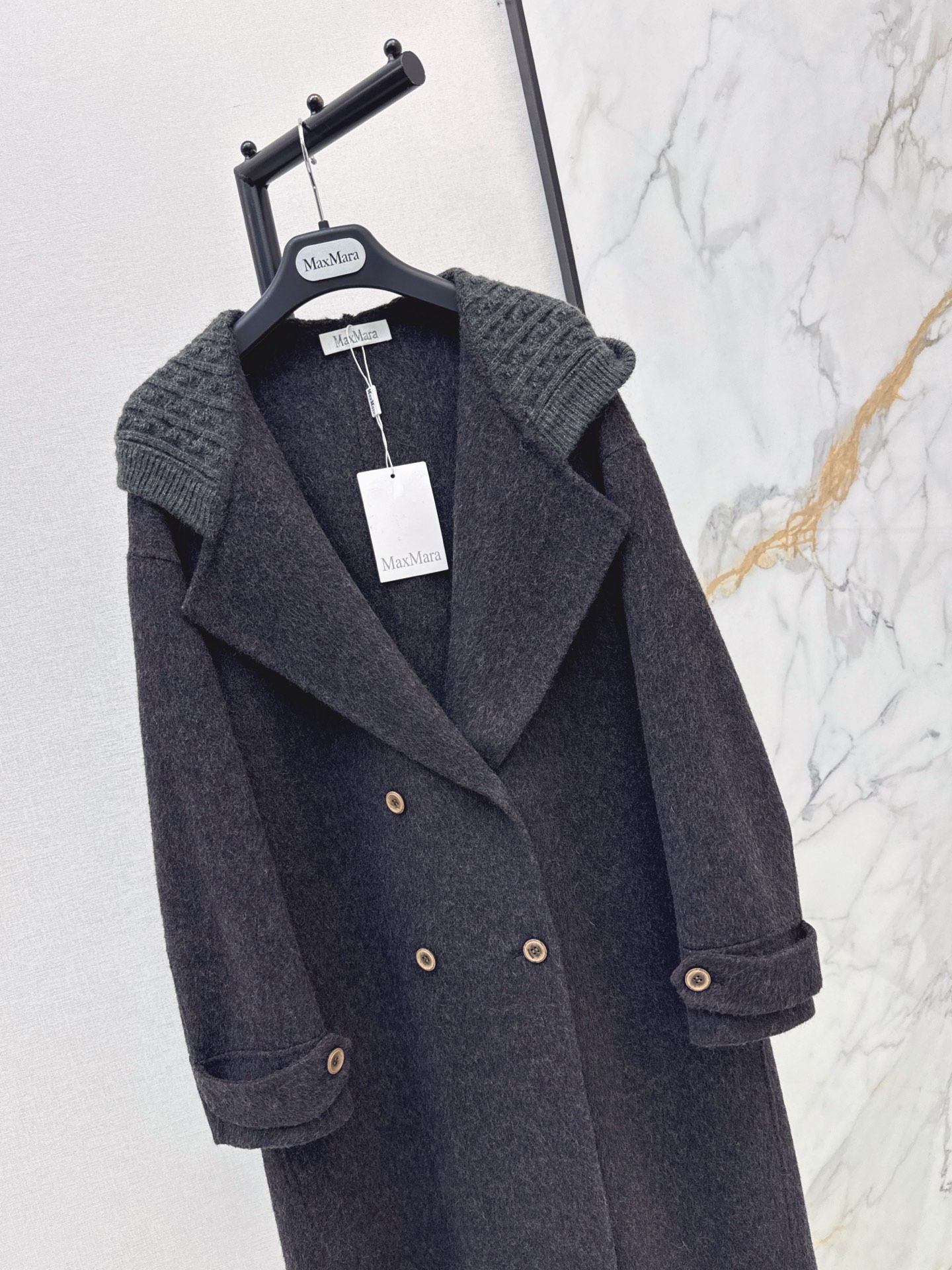 Max 26fw knit hooded woolen overcoats