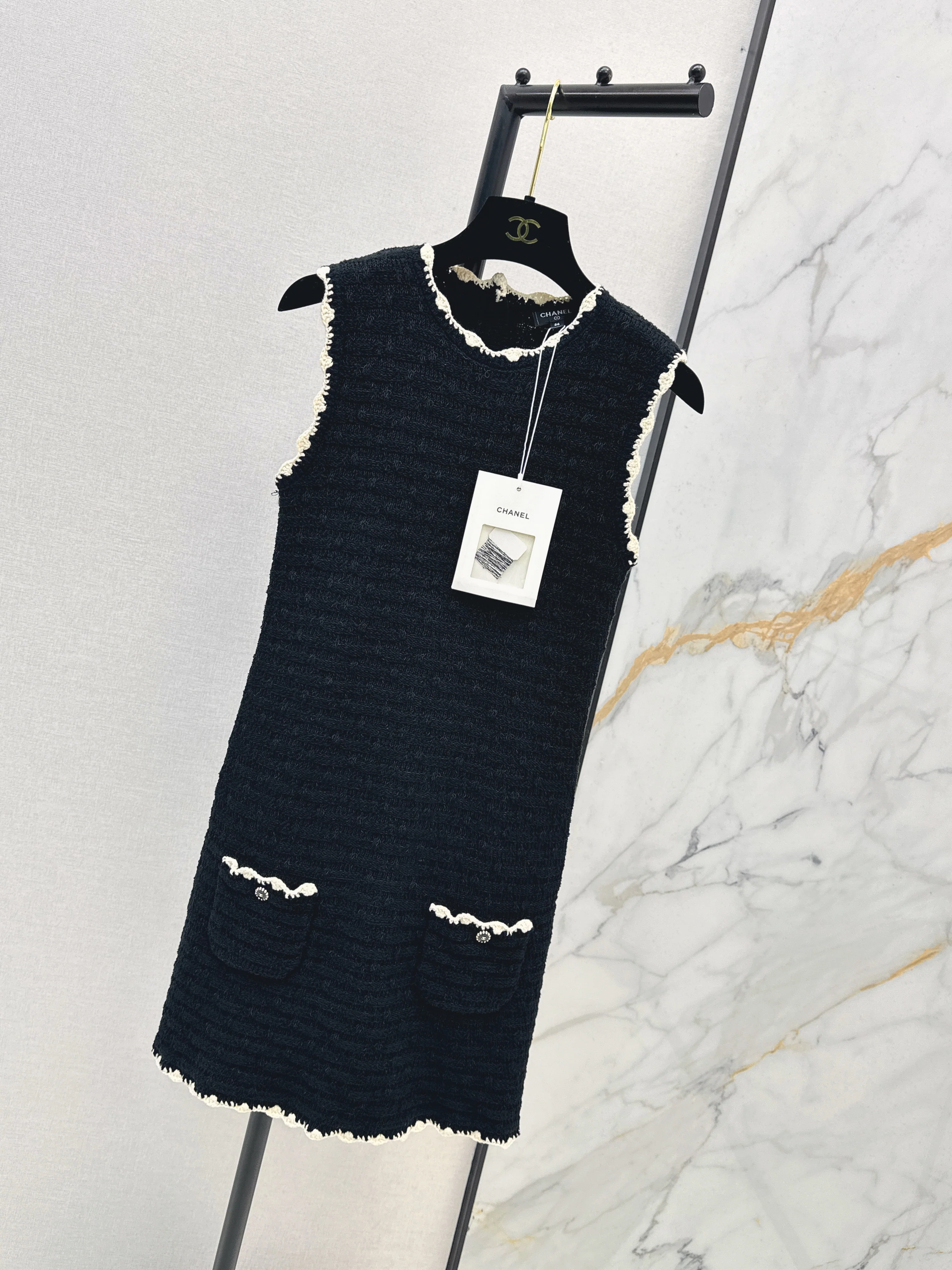 Chan 26ss woven knitted sleeveless dress