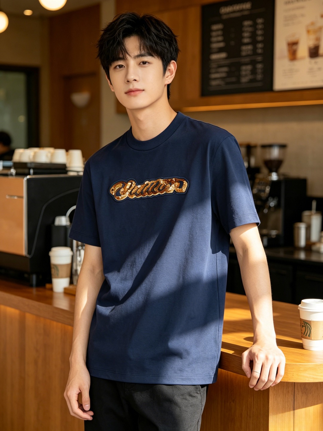Louis sequin chenille patch t-shirt