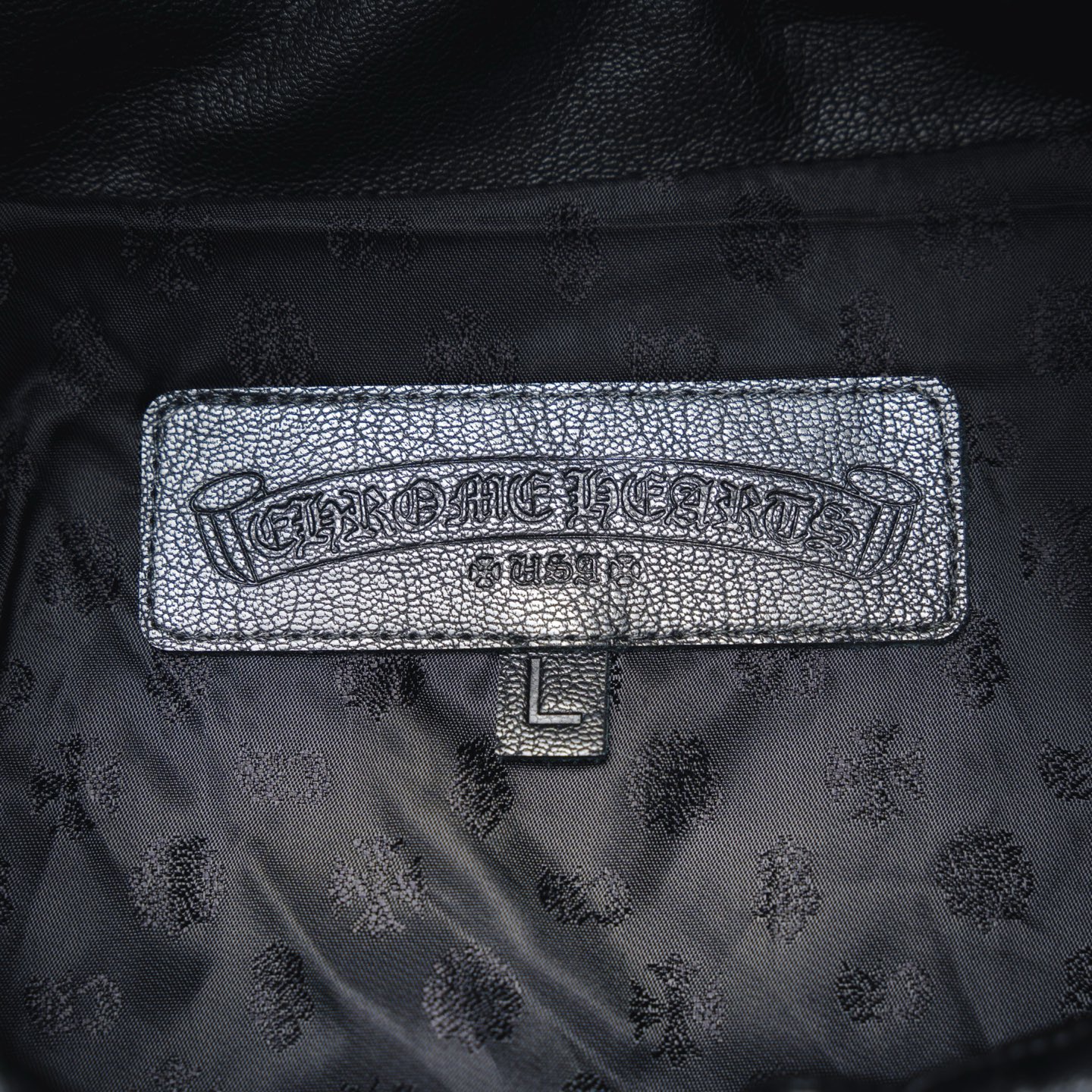 Chrome embroidered leather jacket