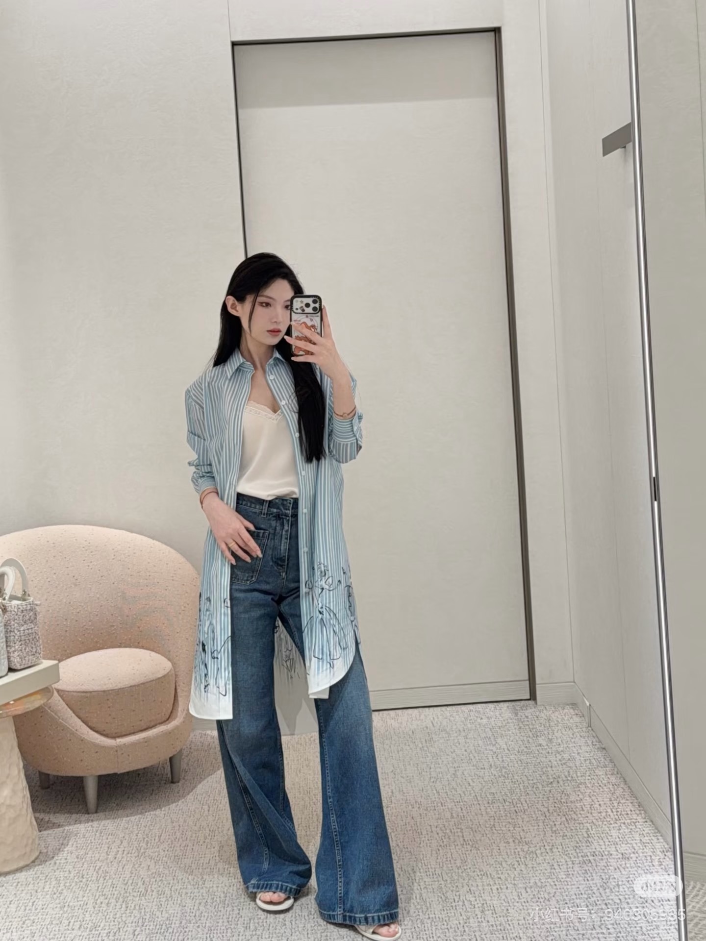 CD 26ss stripe print shirt dress