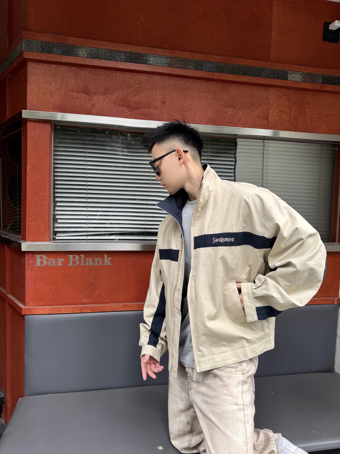 Saint embroidered splicing jacket