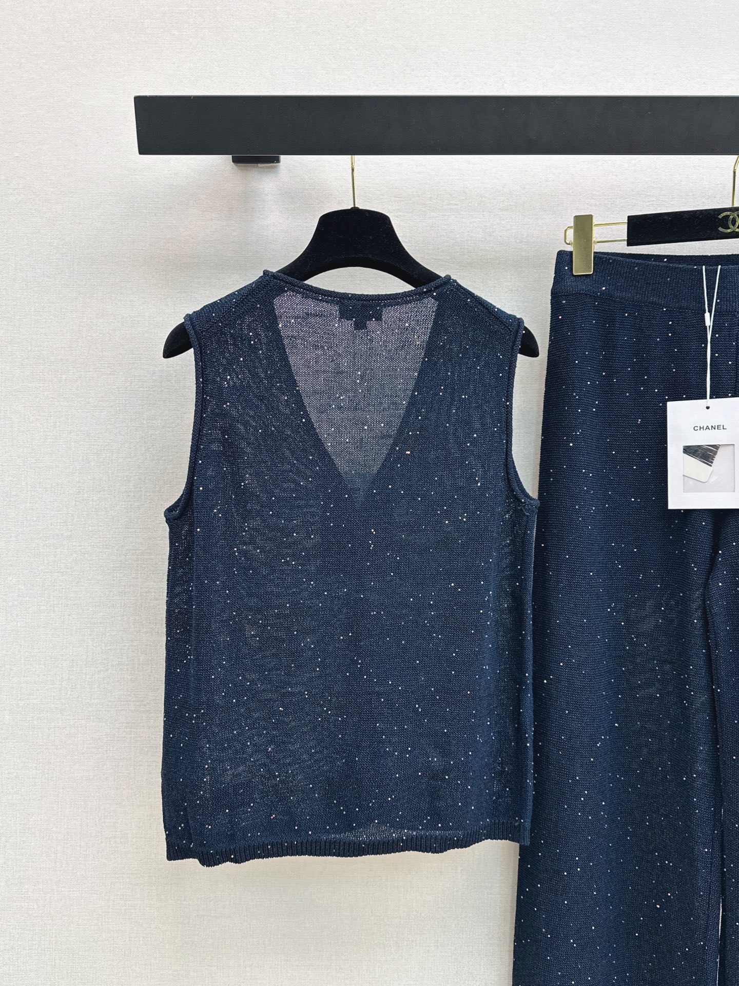 Chan 26ss sequin knit vest pants sets
