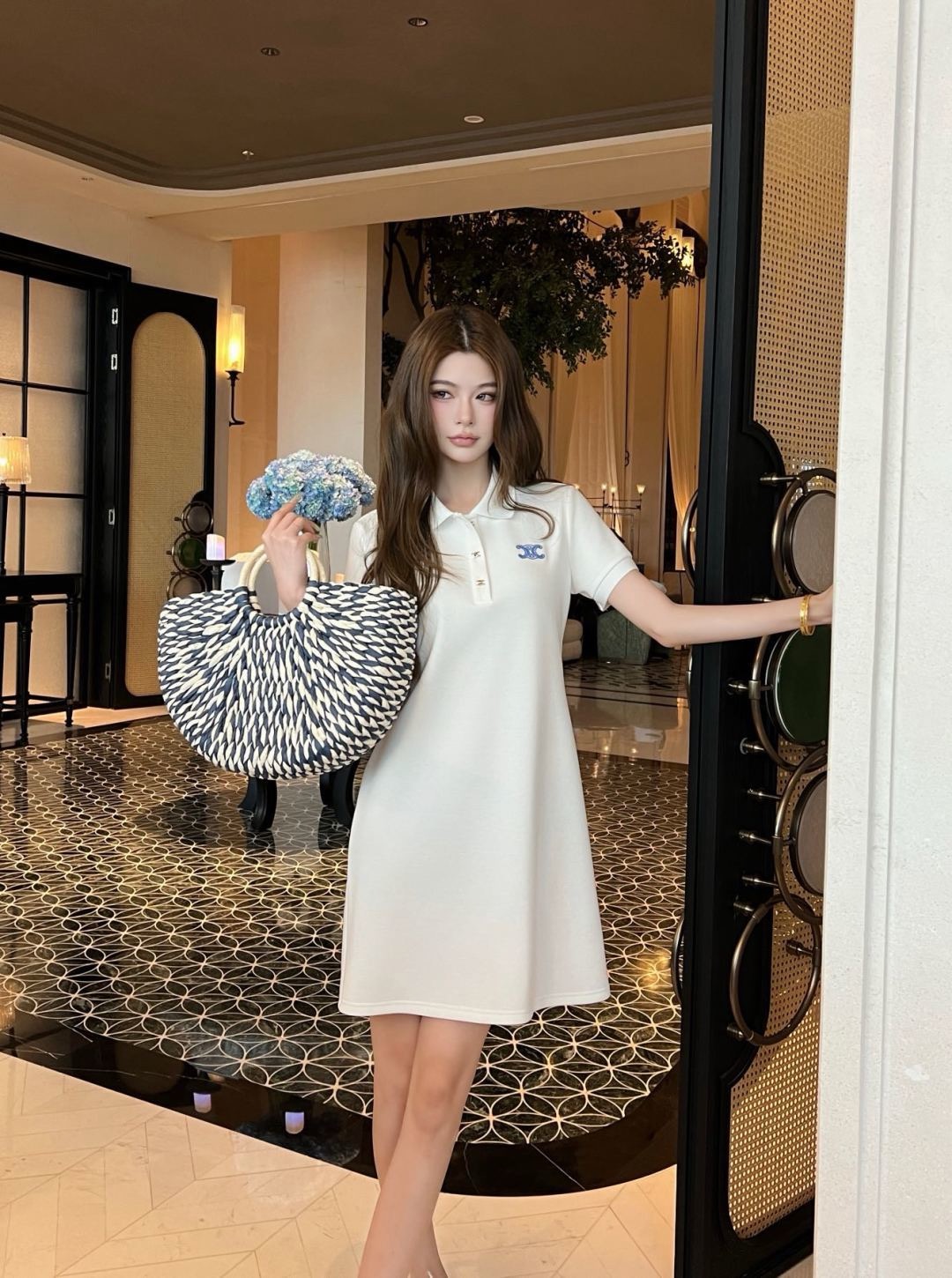 Celi 26ss embroidery polo dress