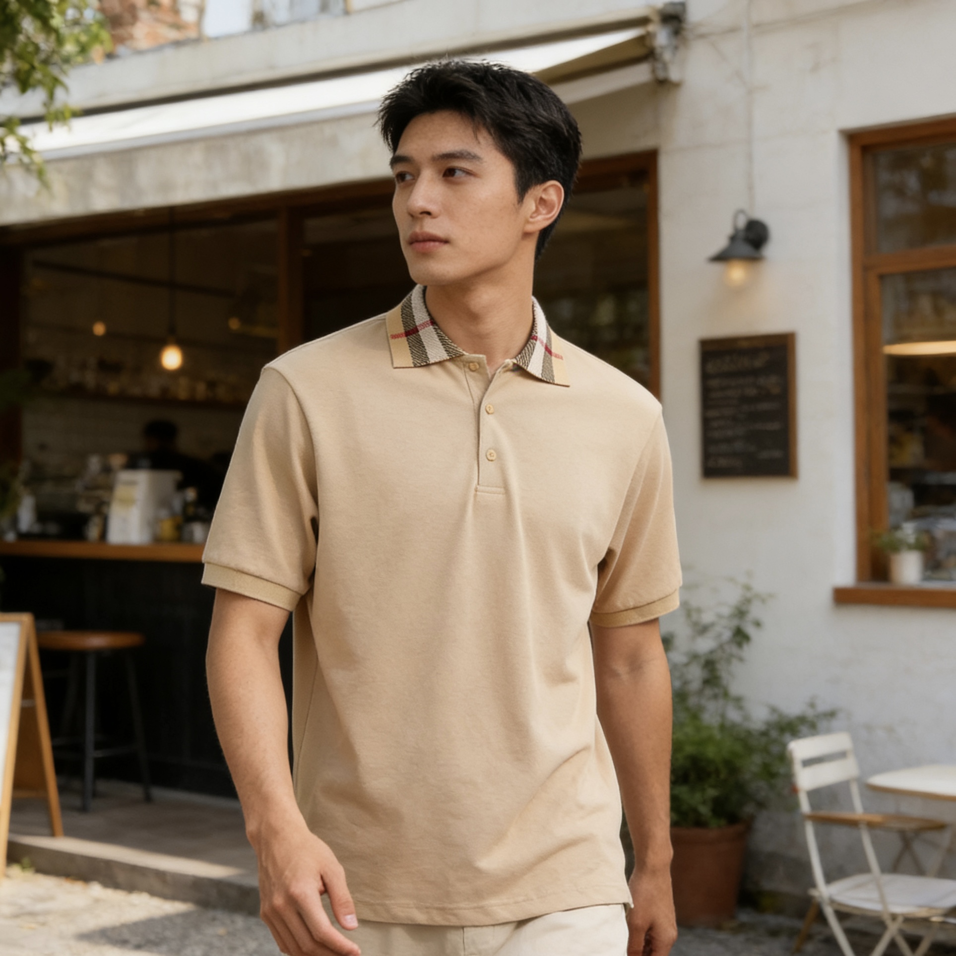 Bur neckline plaid Polo