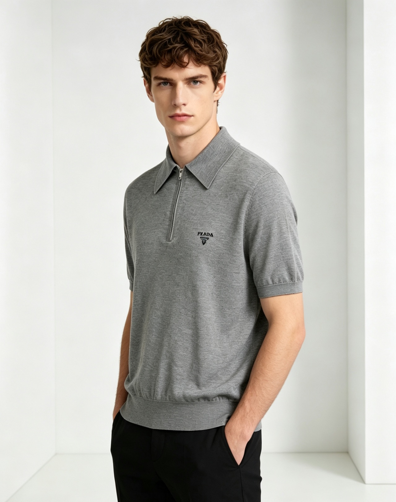 Pra embroidered zip-up Polo
