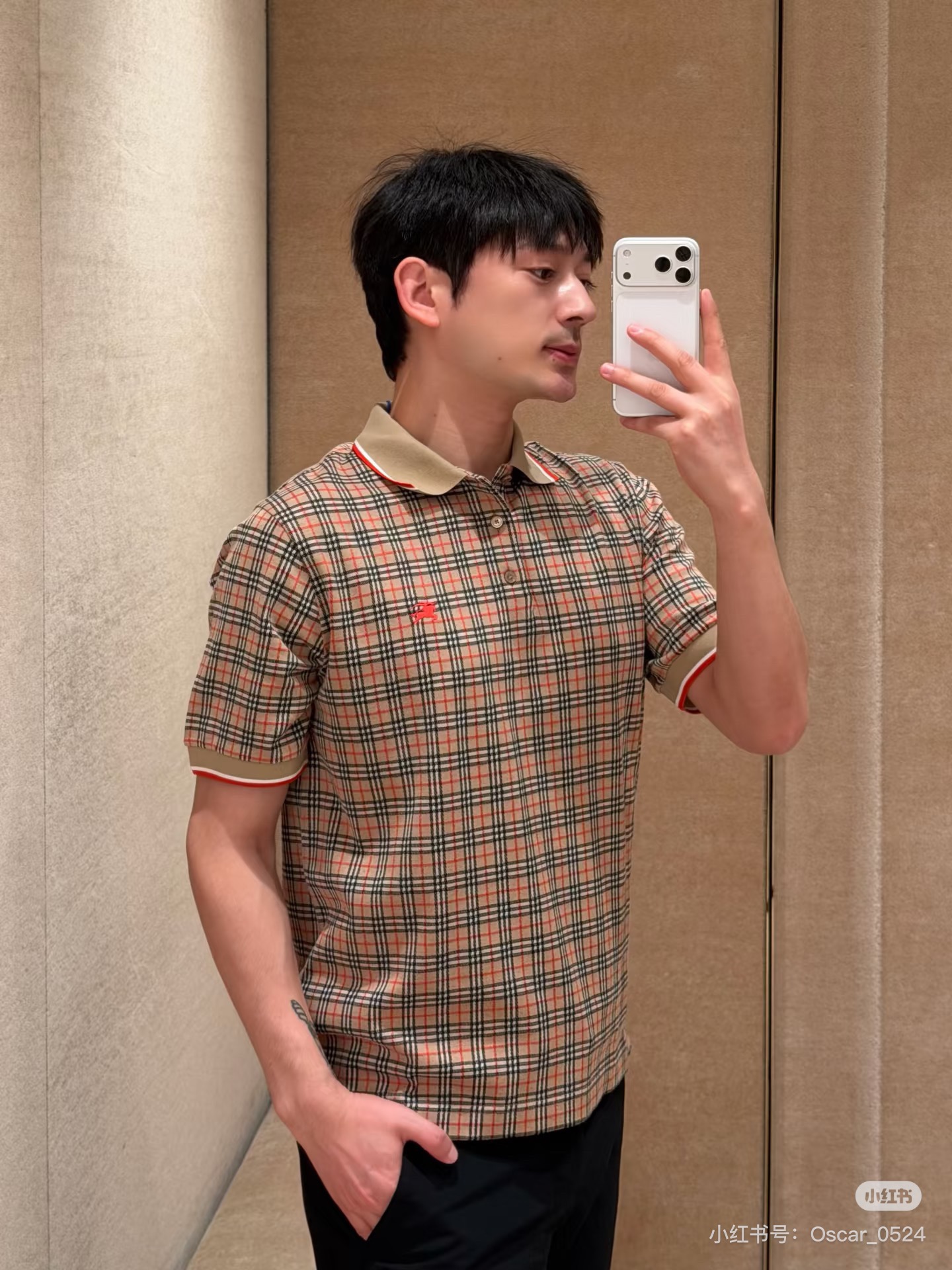 Bur embroidered plaid Polo