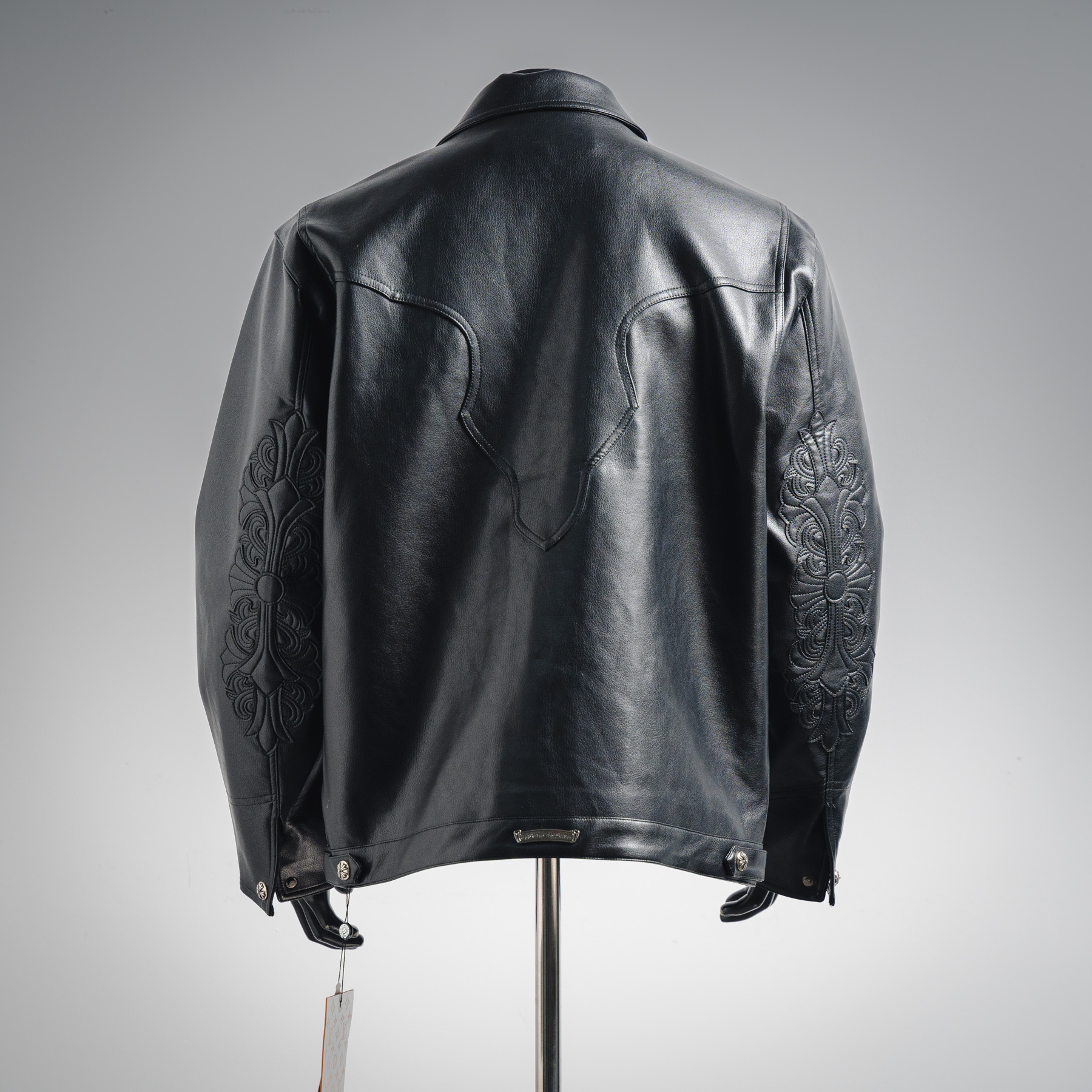 Chrome embroidered leather jacket